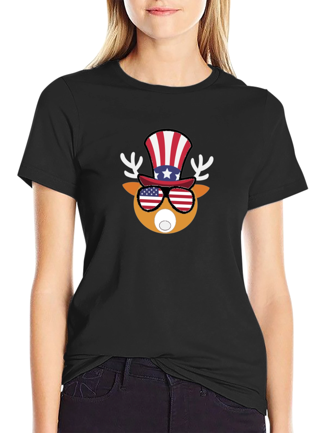 Patriotic Deer Graphic Tee - Mens Black T-Shirt
