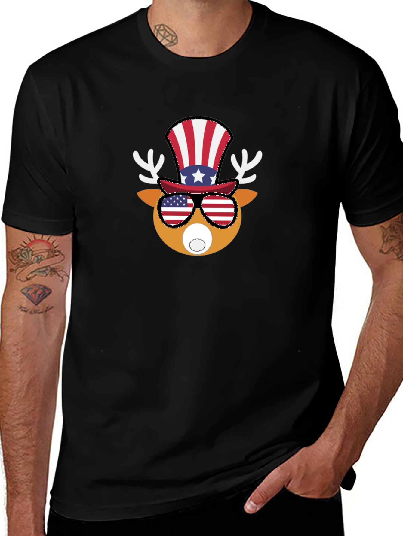 Patriotic Deer Graphic Tee - Mens Black T-Shirt