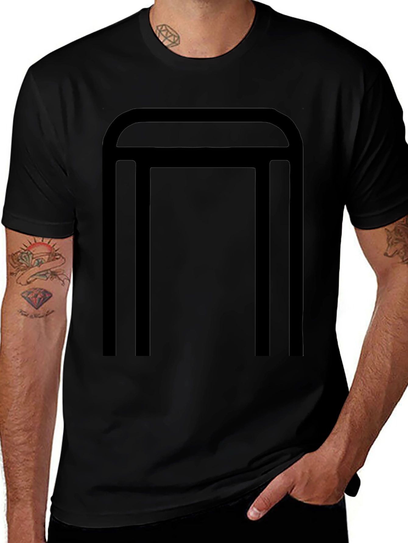 Modern Geometric Graphic Tee - Black