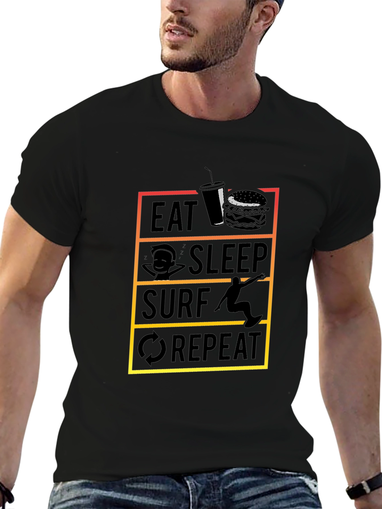 Eat Sleep Surf Repeat Black T-Shirt