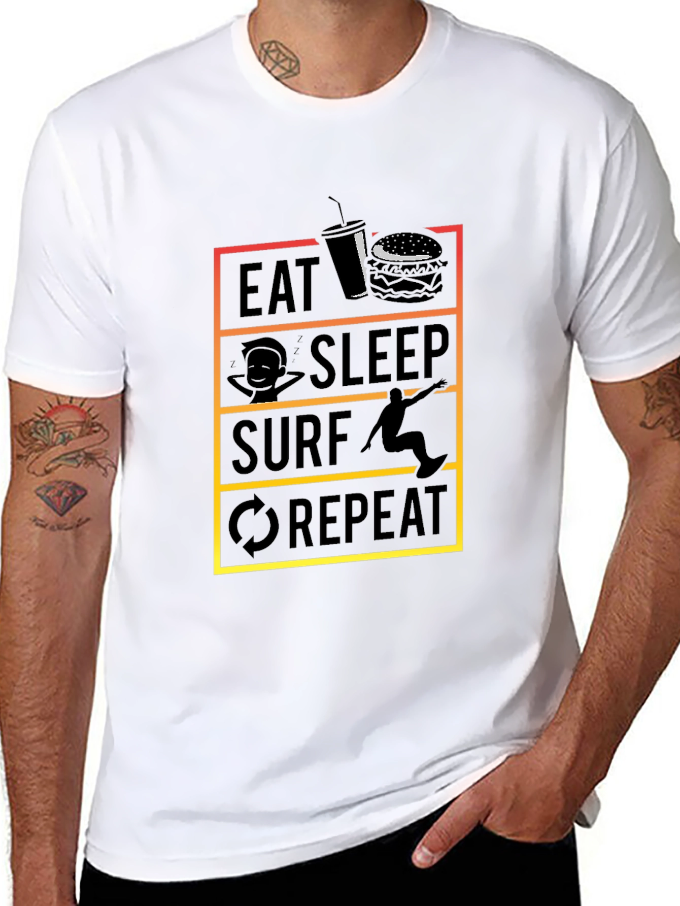 Eat Sleep Surf Repeat Black T-Shirt