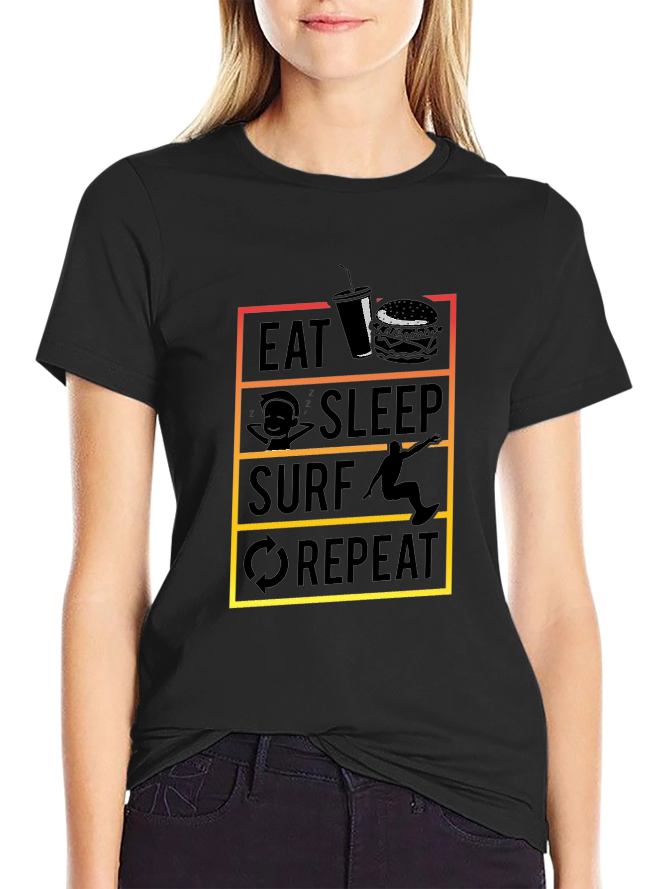 Eat Sleep Surf Repeat Black T-Shirt