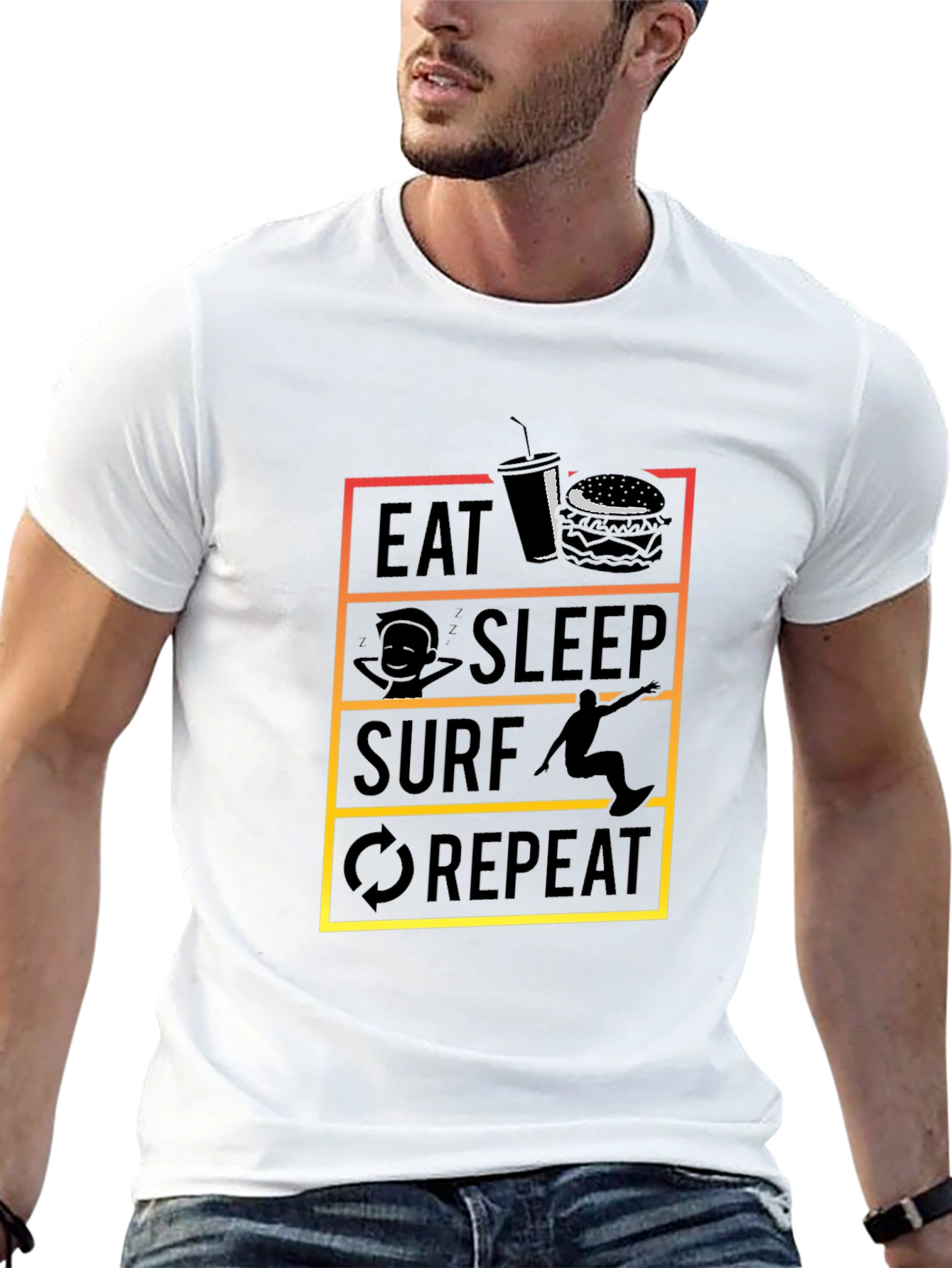 Eat Sleep Surf Repeat Black T-Shirt