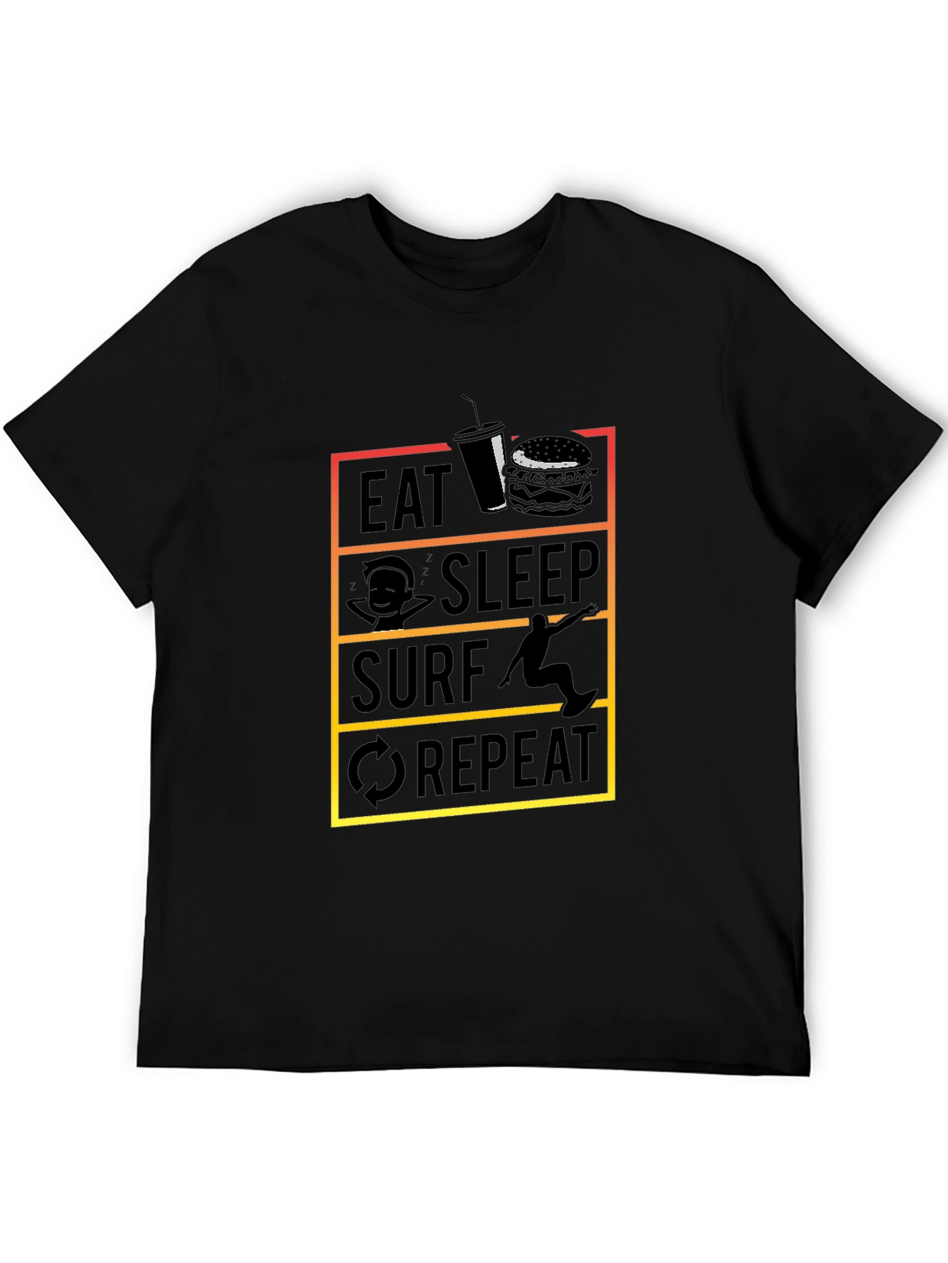 Eat Sleep Surf Repeat Black T-Shirt