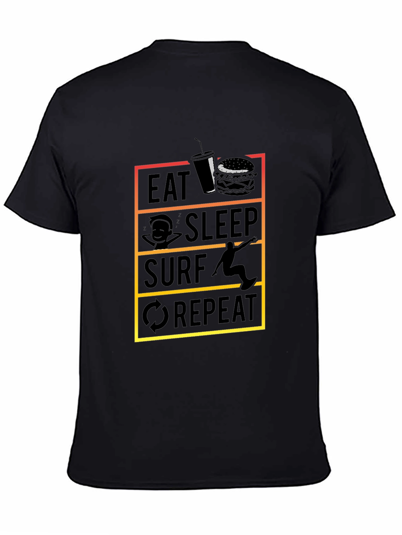 Eat Sleep Surf Repeat Black T-Shirt