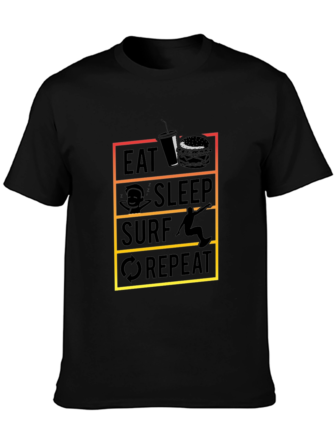 Eat Sleep Surf Repeat Black T-Shirt