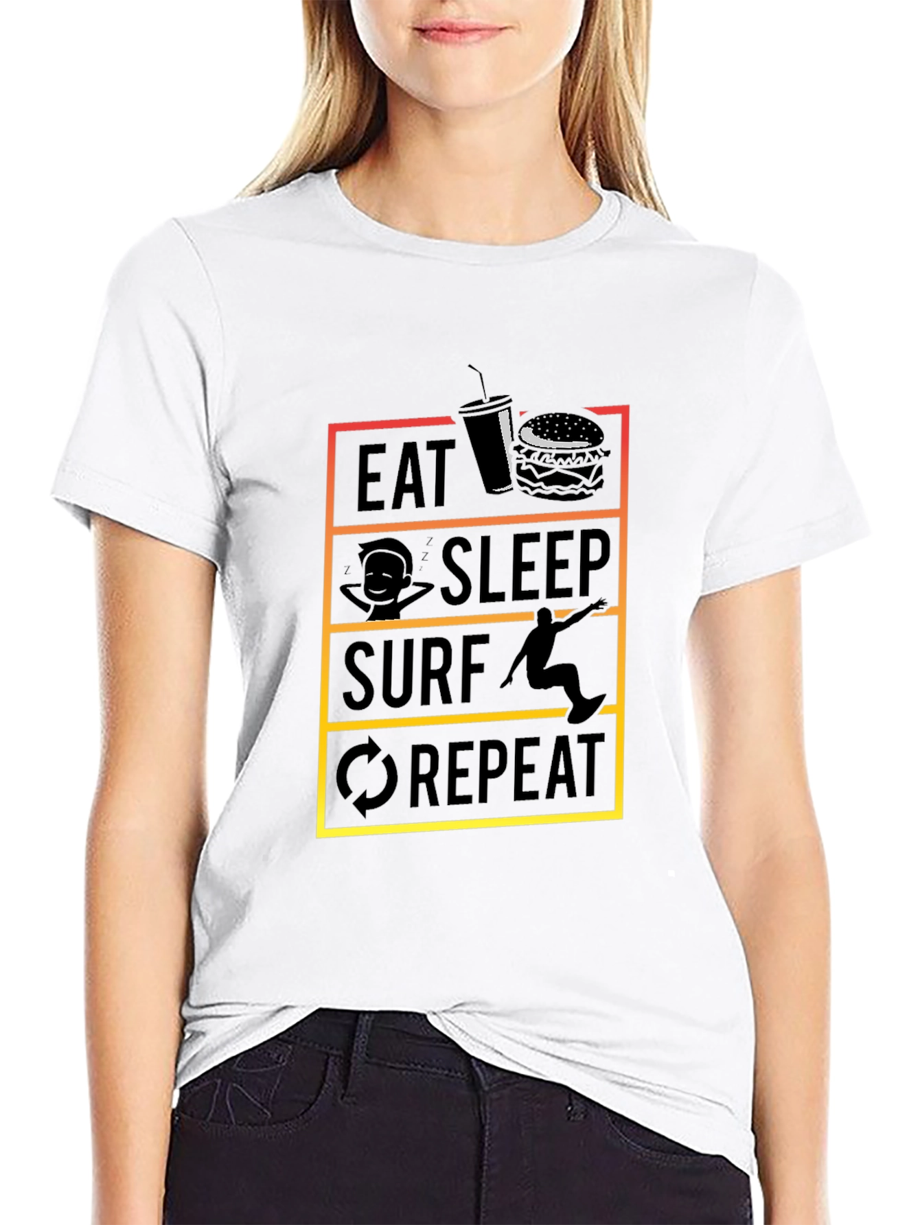 Eat Sleep Surf Repeat Black T-Shirt