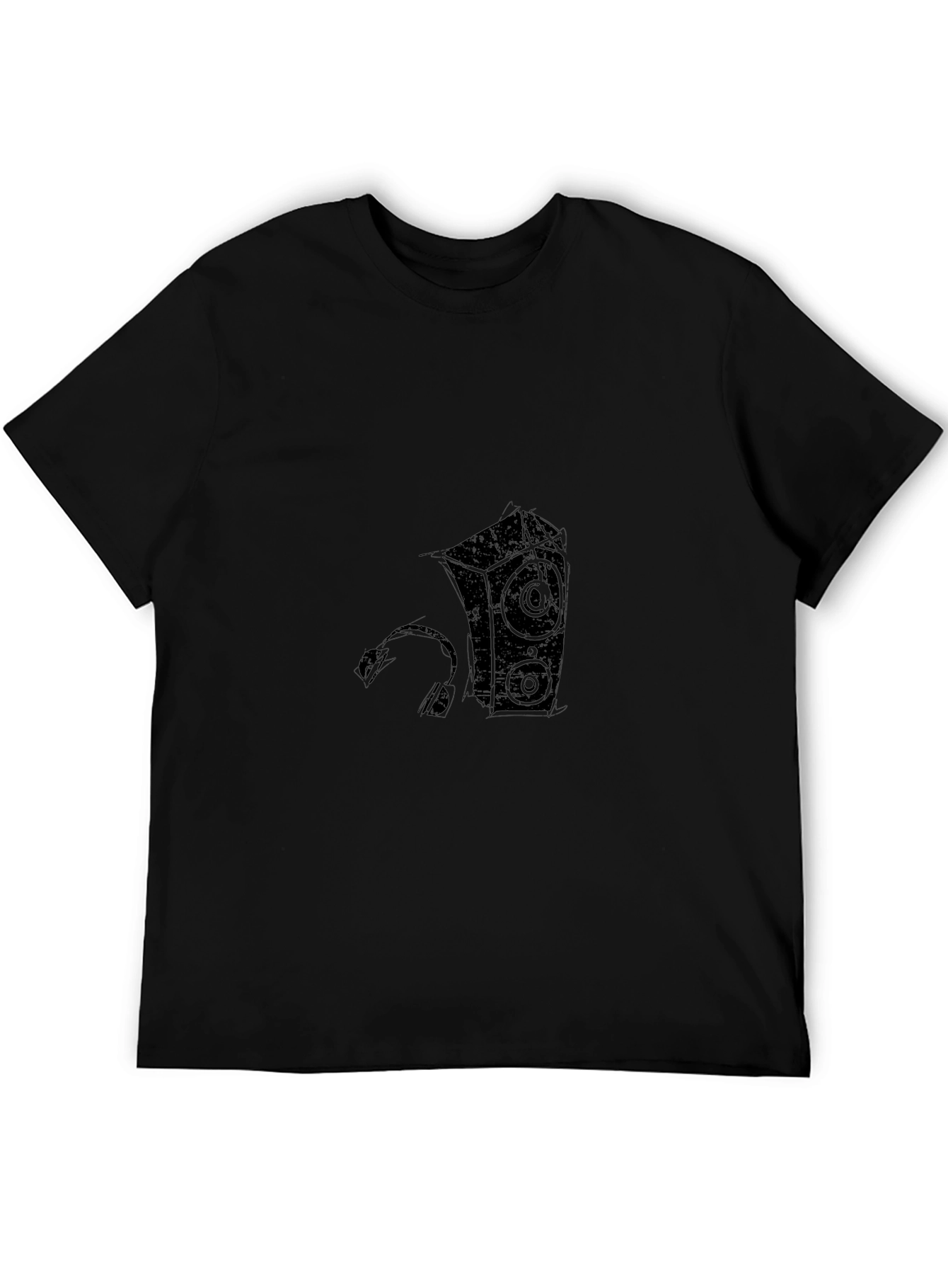 Cool Black T-Shirt with Speaker and Headphone Graphic