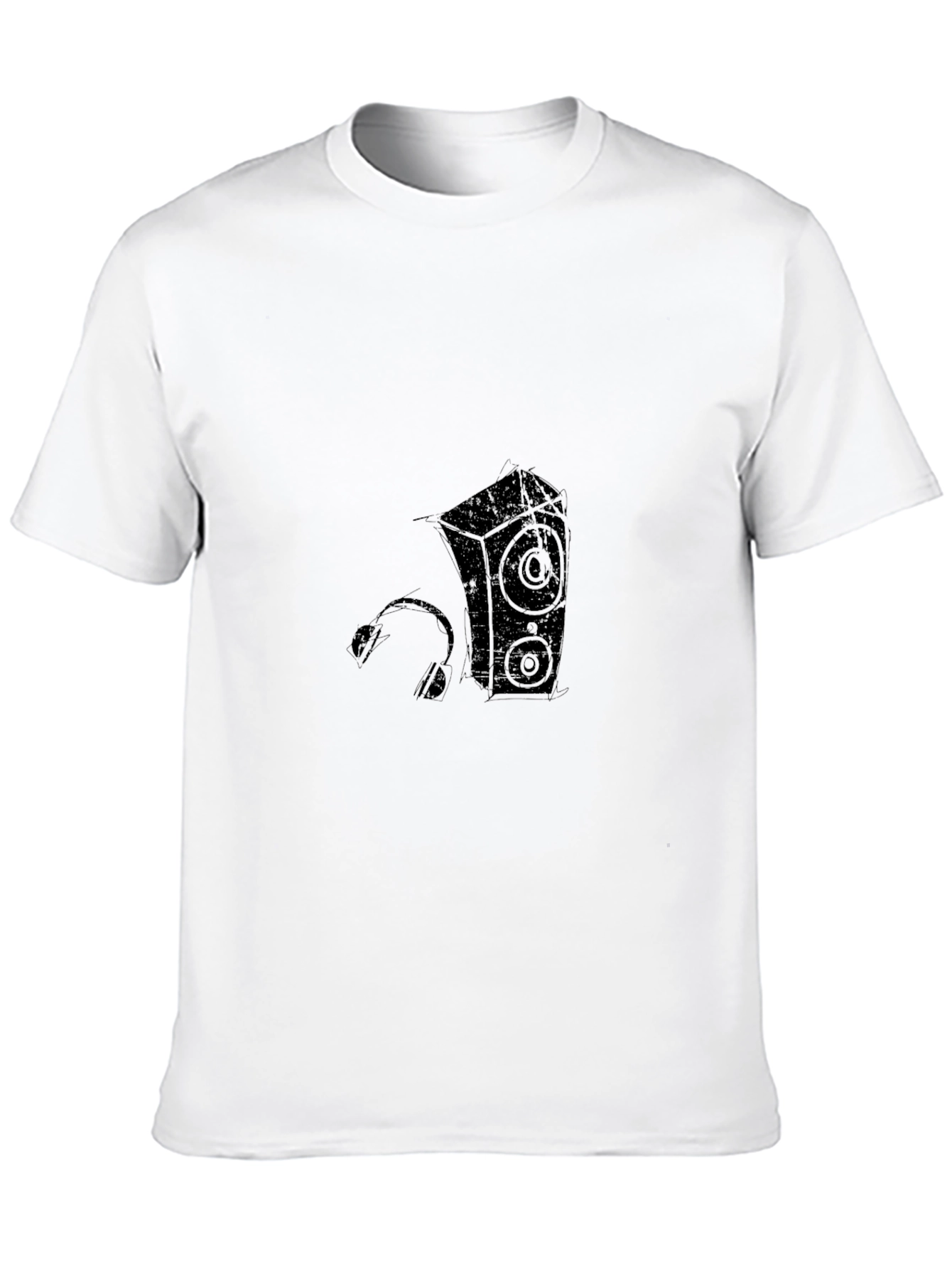 Cool Black T-Shirt with Speaker and Headphone Graphic