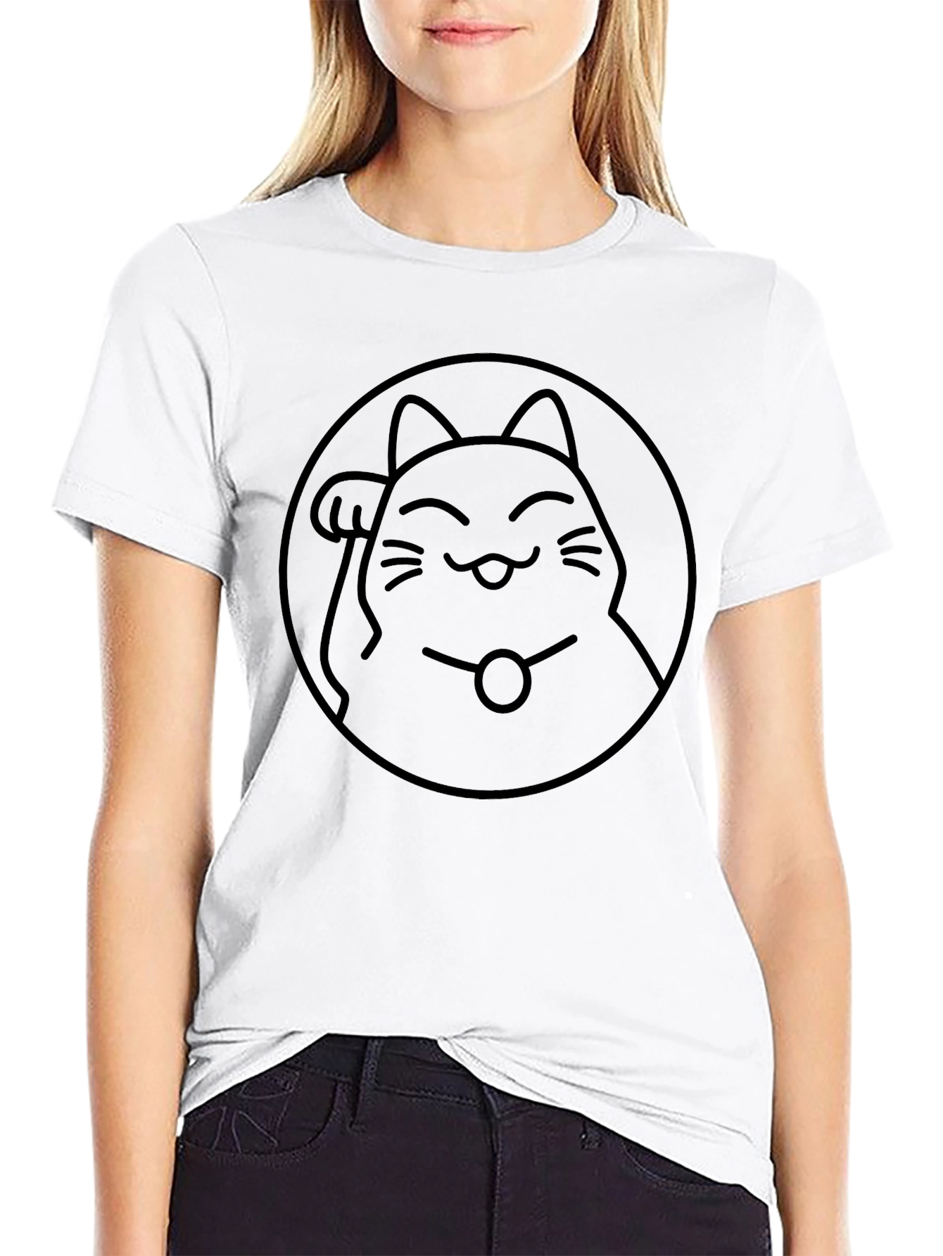 Lucky Cat Graphic T-Shirt - Black