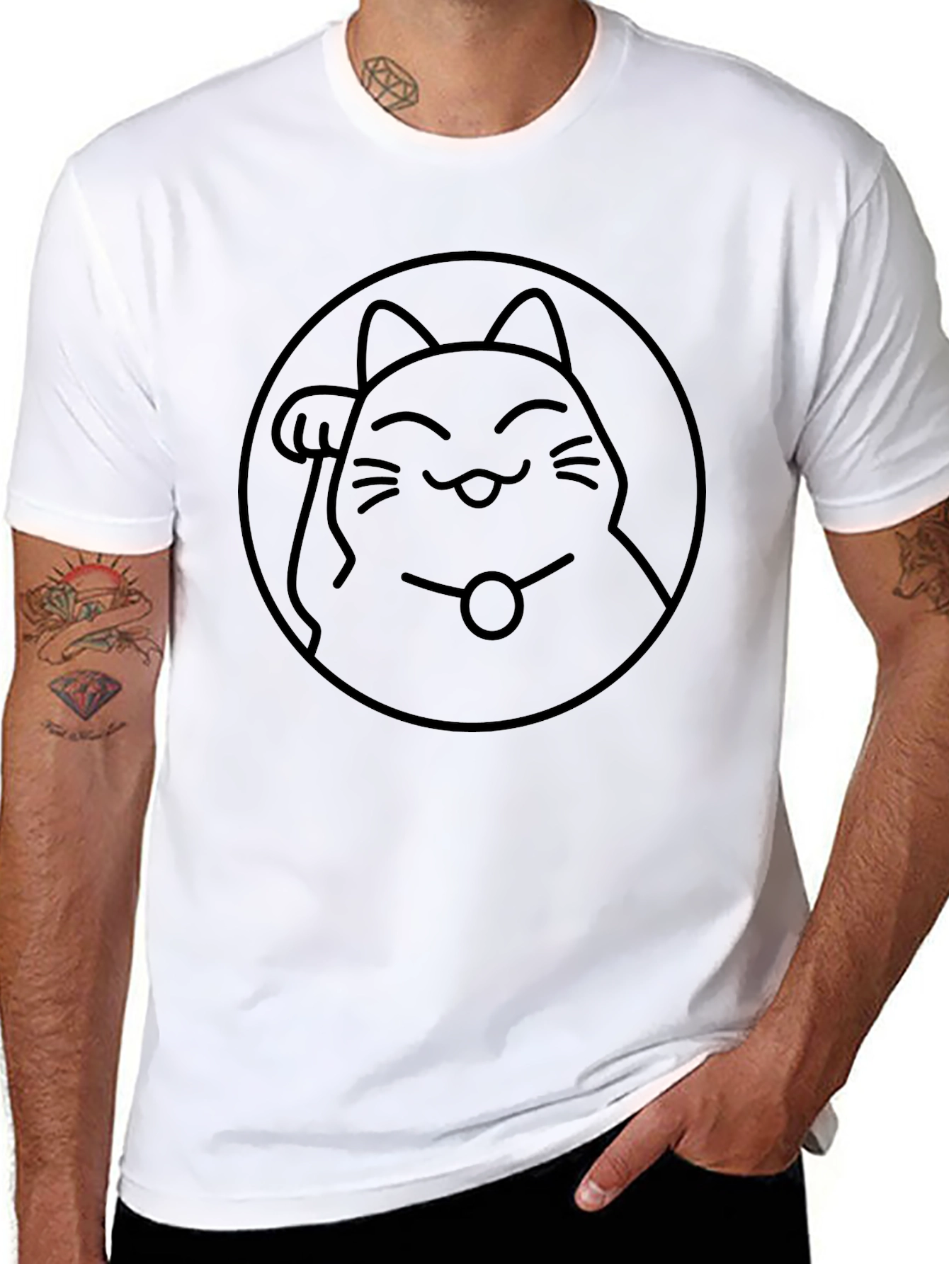 Lucky Cat Graphic T-Shirt - Black
