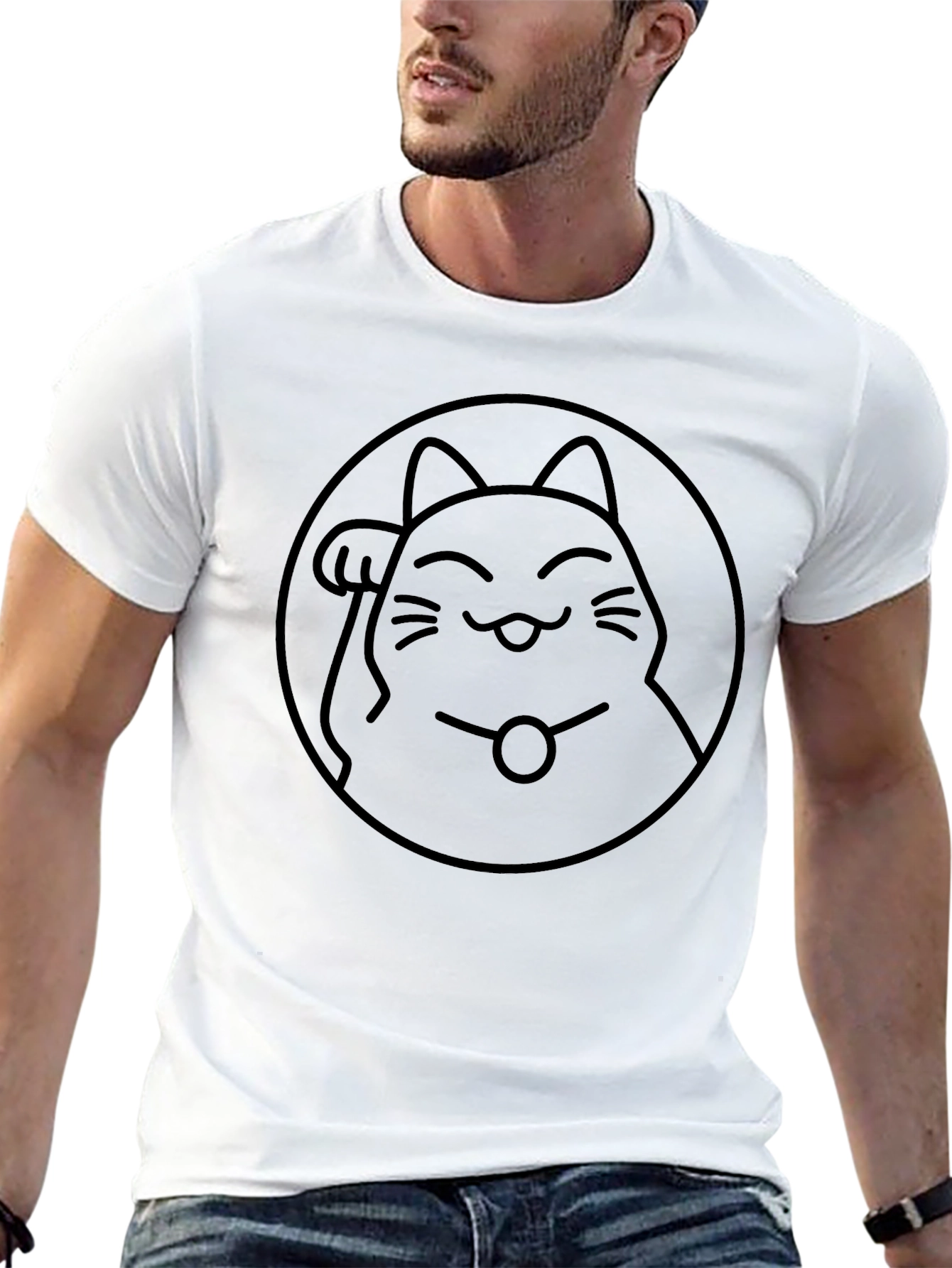 Lucky Cat Graphic T-Shirt - Black
