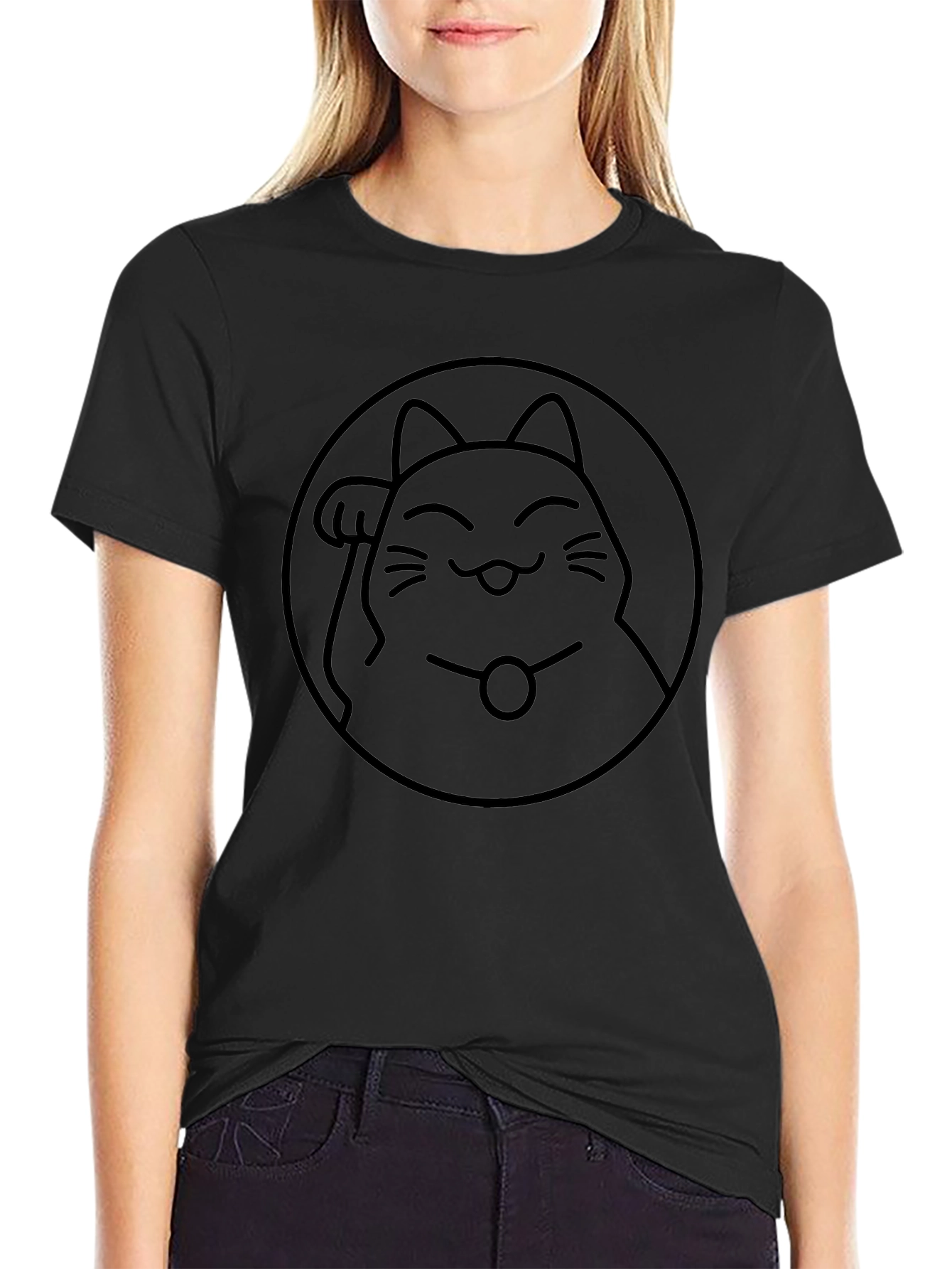 Lucky Cat Graphic T-Shirt - Black