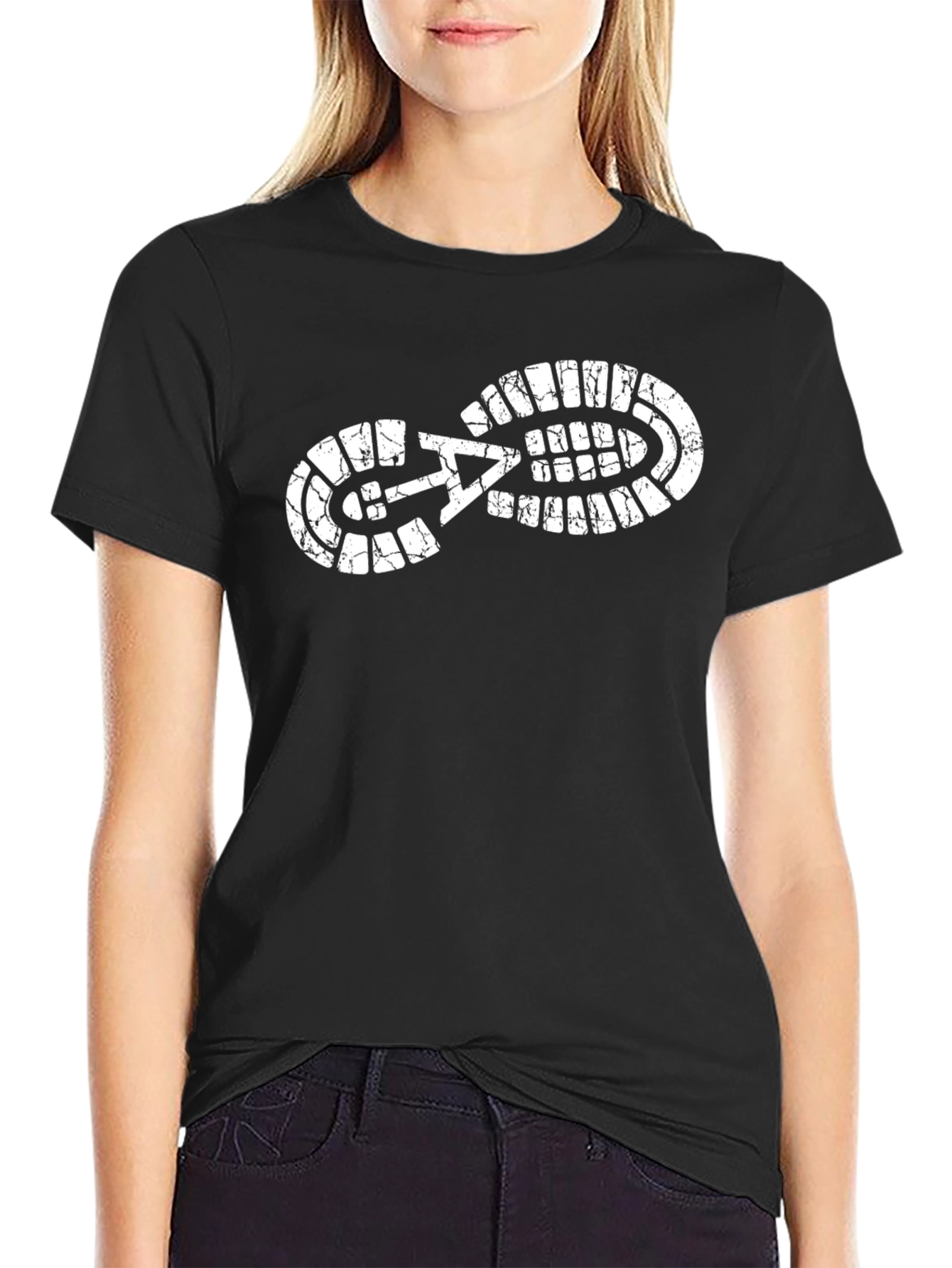 Black T-Shirt with Footprint Graphic