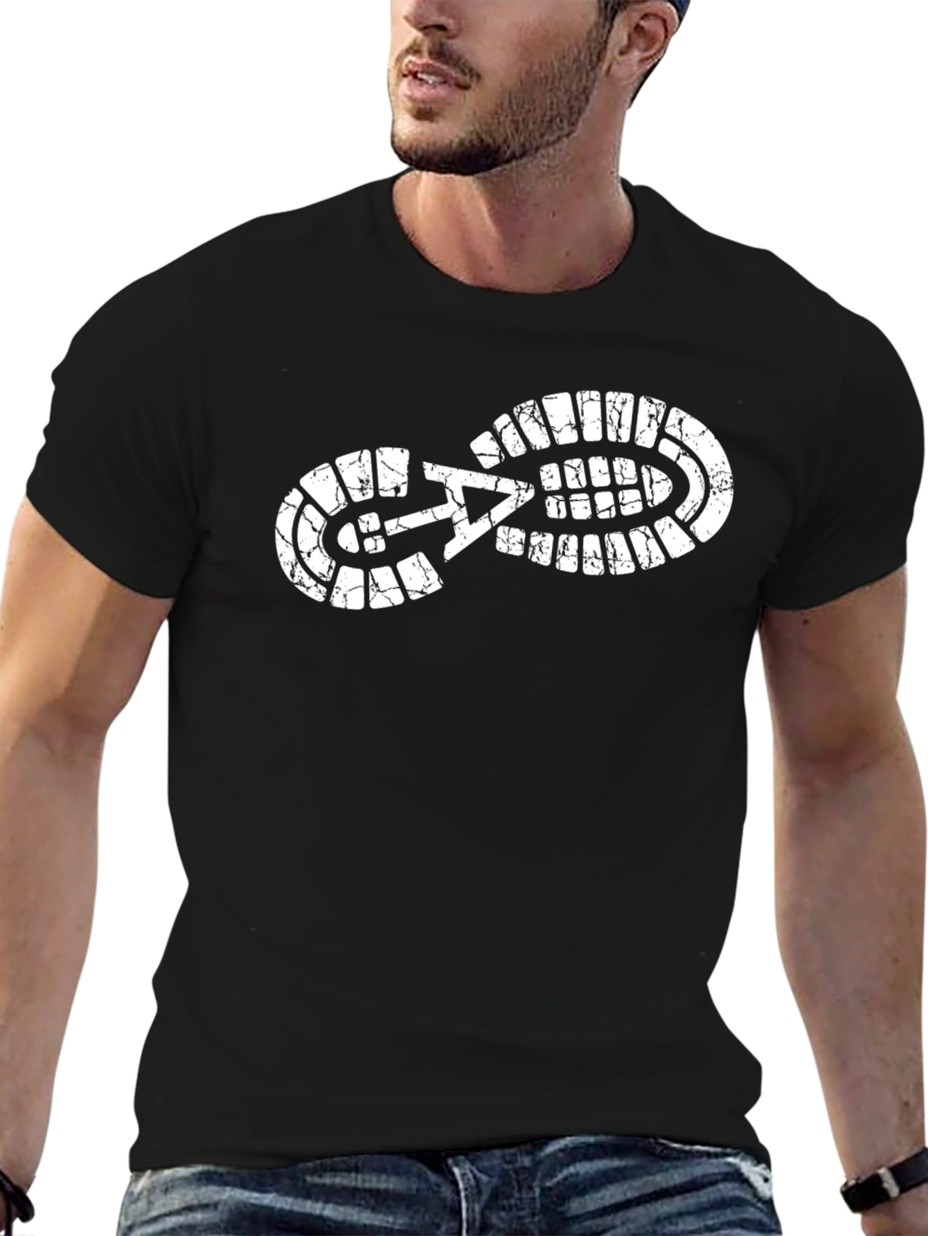 Black T-Shirt with Footprint Graphic