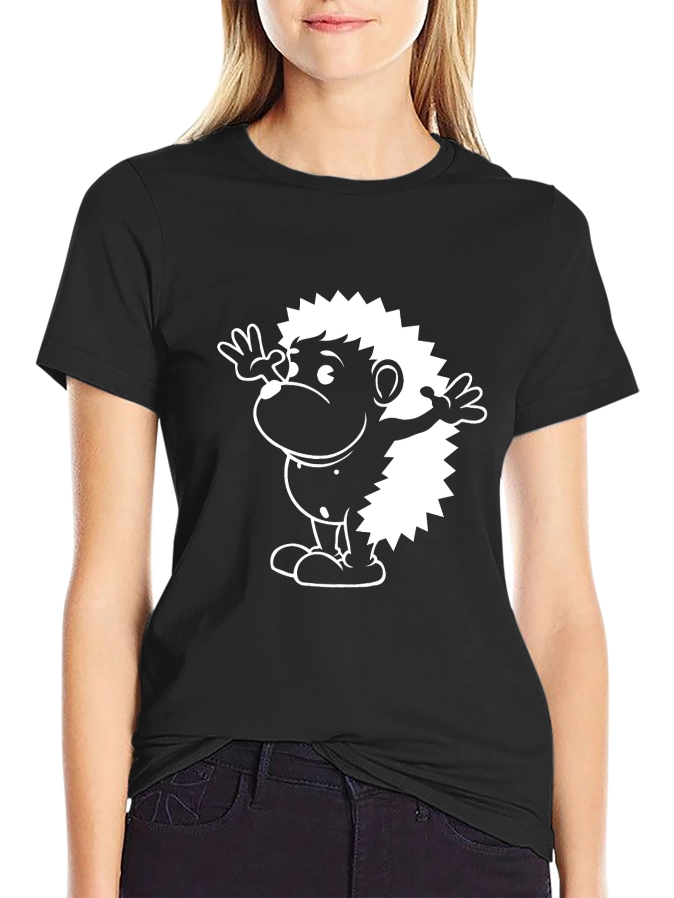 Cartoon Hedgehog Graphic Black T-Shirt