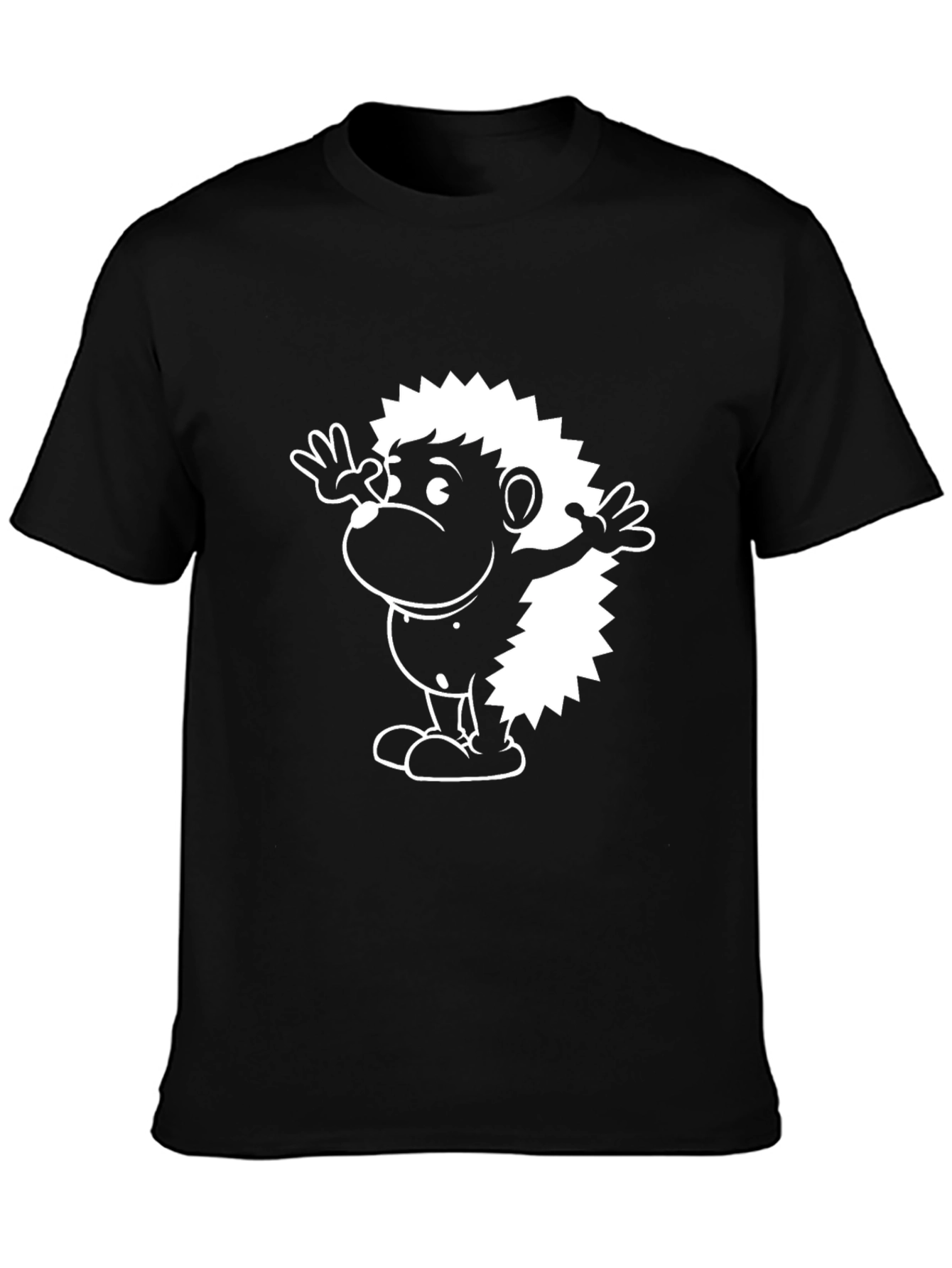 Cartoon Hedgehog Graphic Black T-Shirt