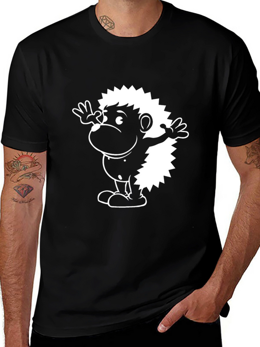 Cartoon Hedgehog Graphic Black T-Shirt