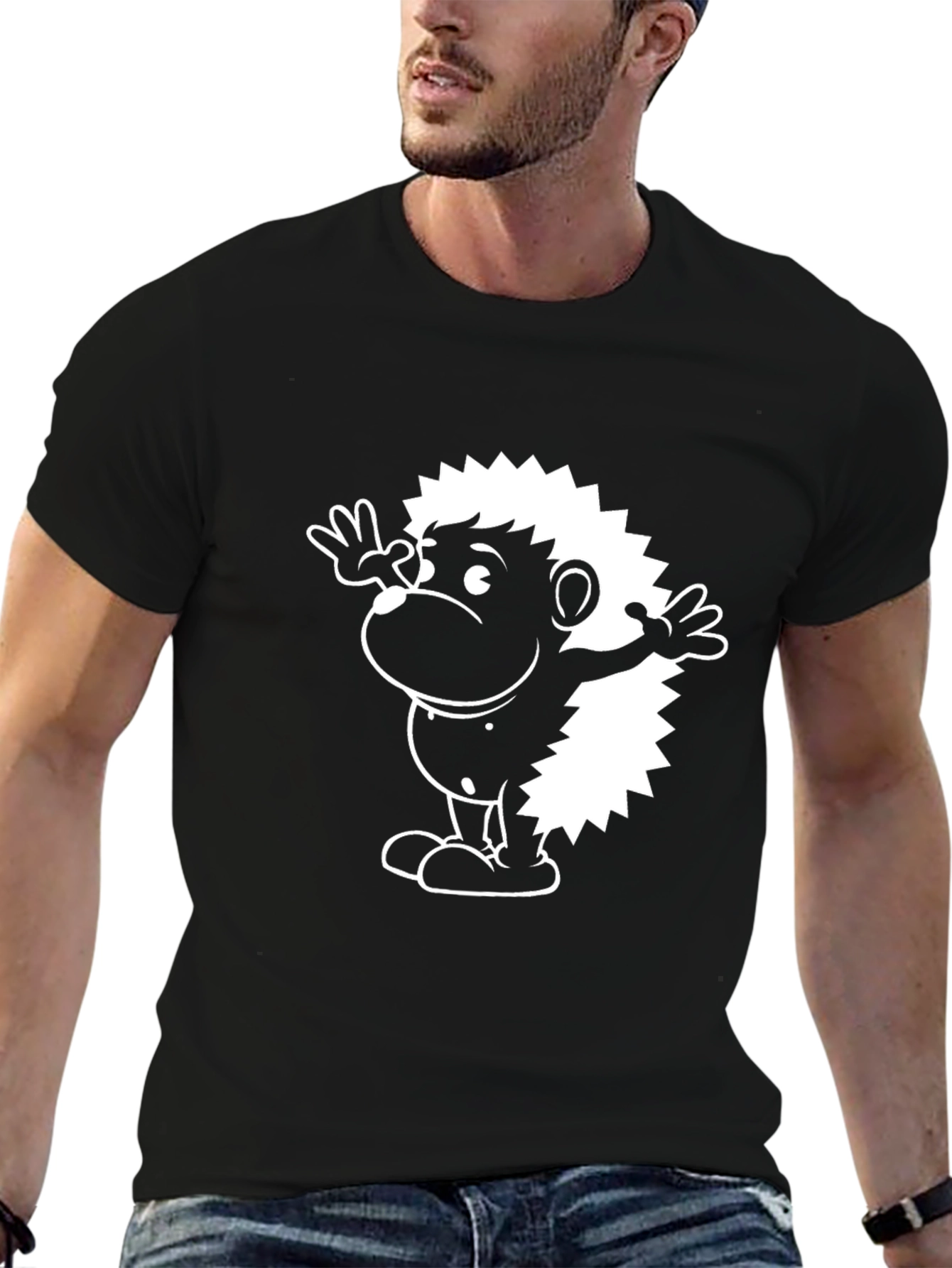Cartoon Hedgehog Graphic Black T-Shirt