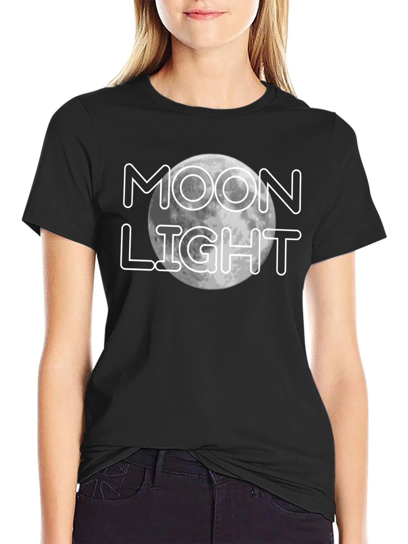Moonlight Graphic Print Black T-Shirt