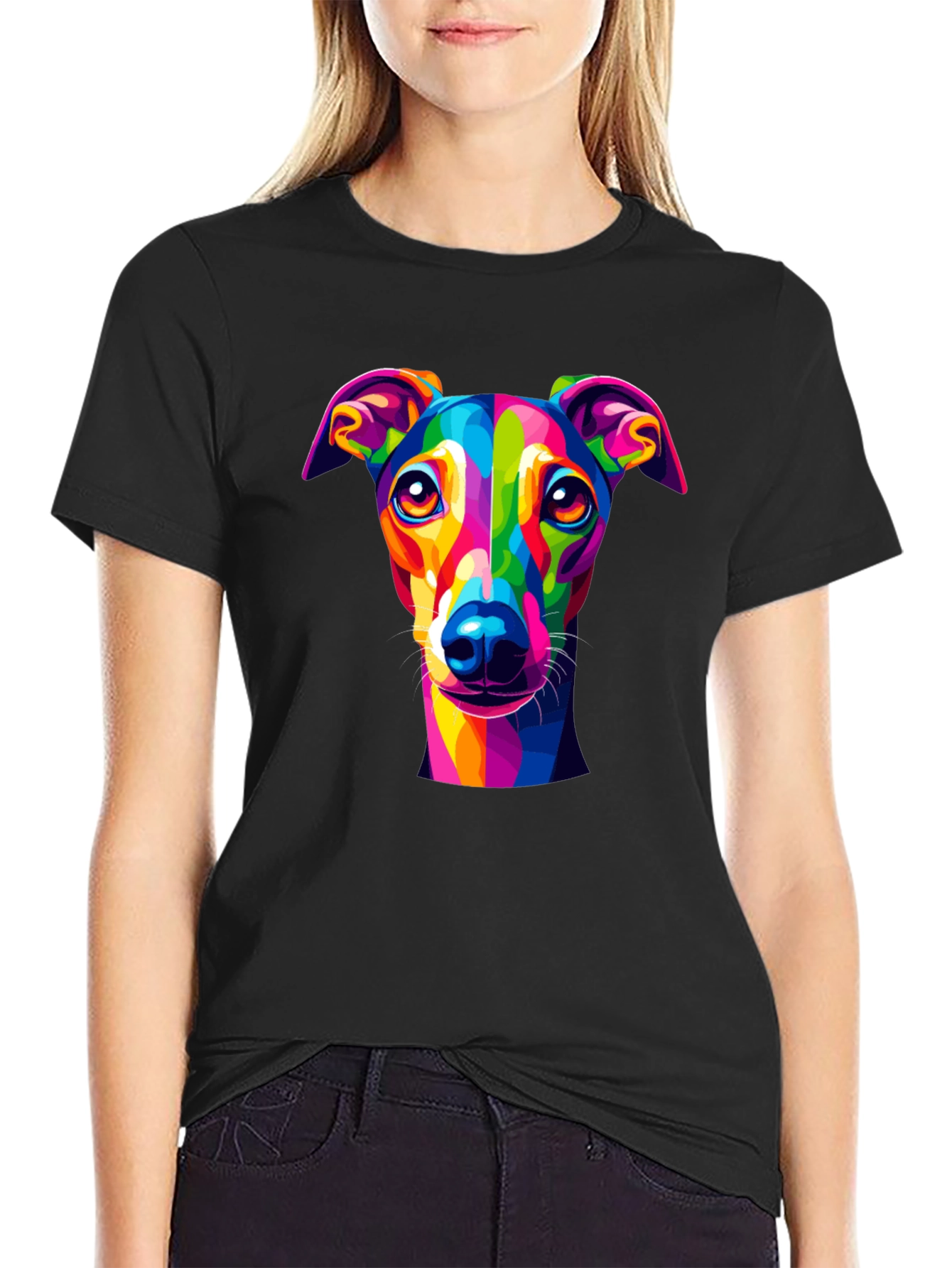 Rainbow Dog Art T-Shirt - Black