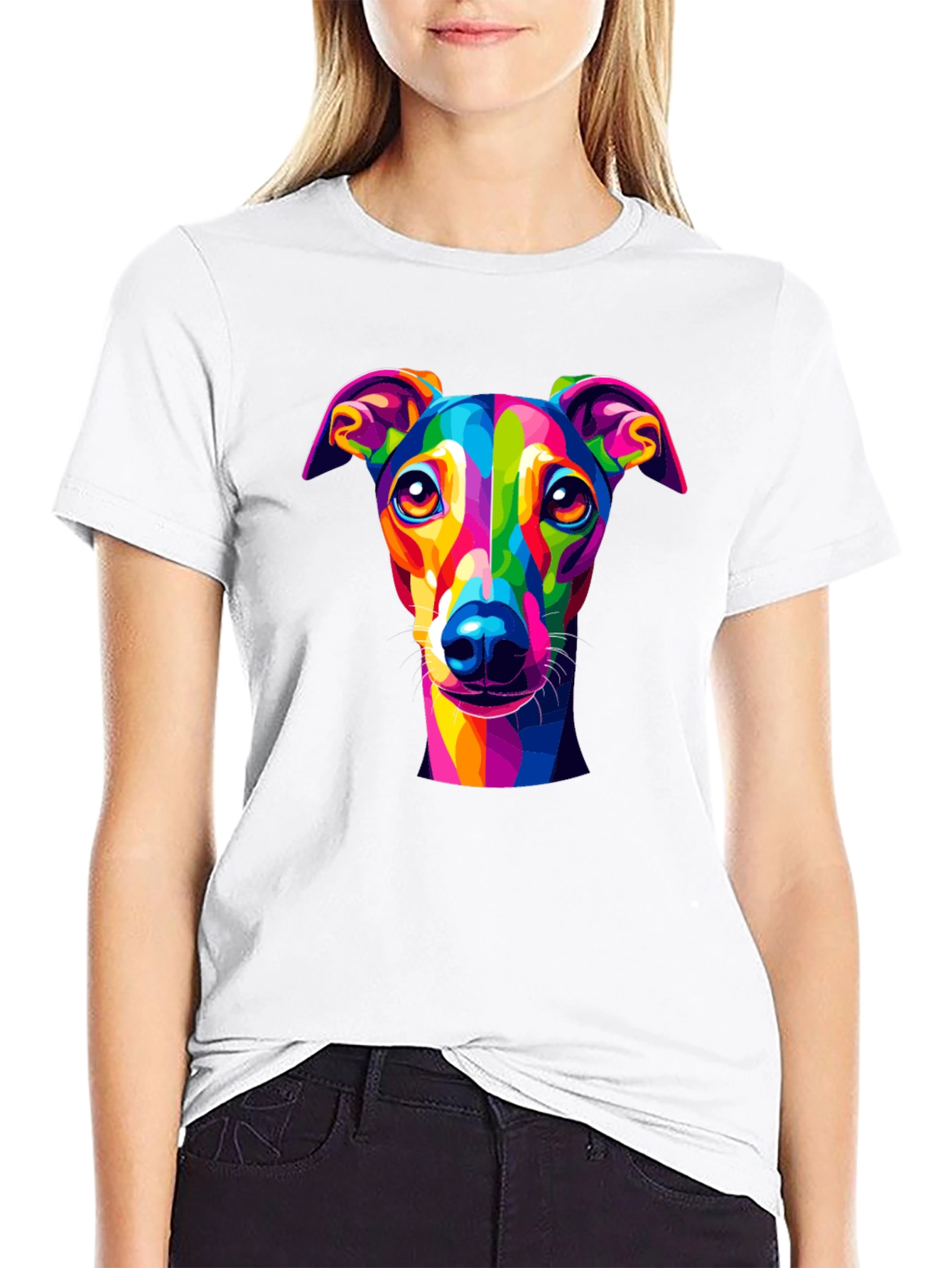Rainbow Dog Art T-Shirt - Black