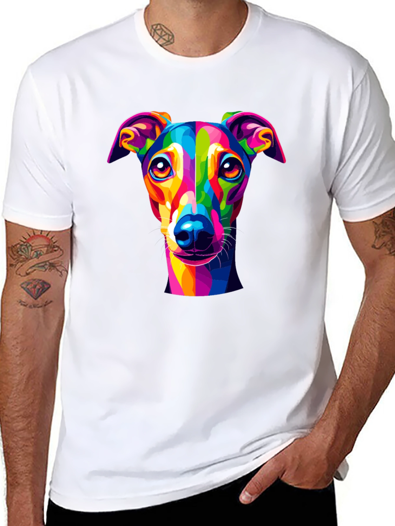 Rainbow Dog Art T-Shirt - Black