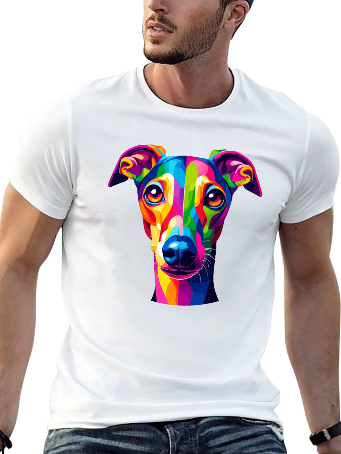 Rainbow Dog Art T-Shirt - Black