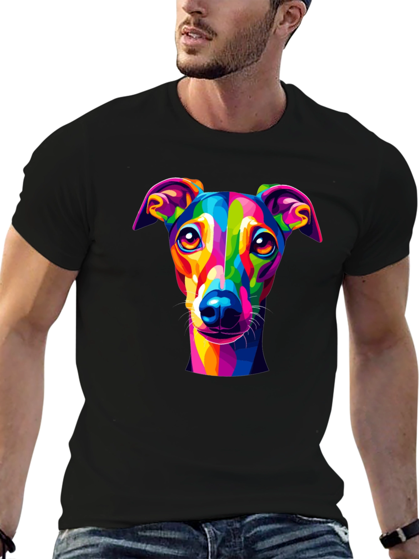 Rainbow Dog Art T-Shirt - Black