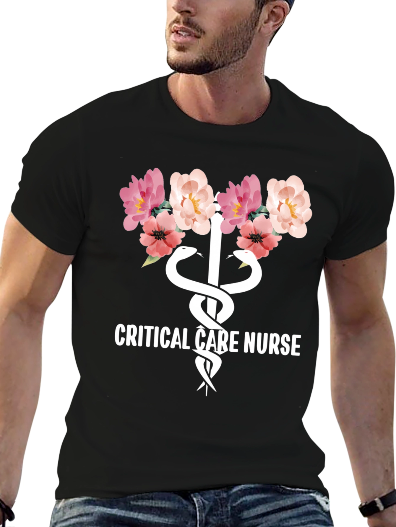 Floral Critical Care Nurse T-Shirt - Soft Cotton