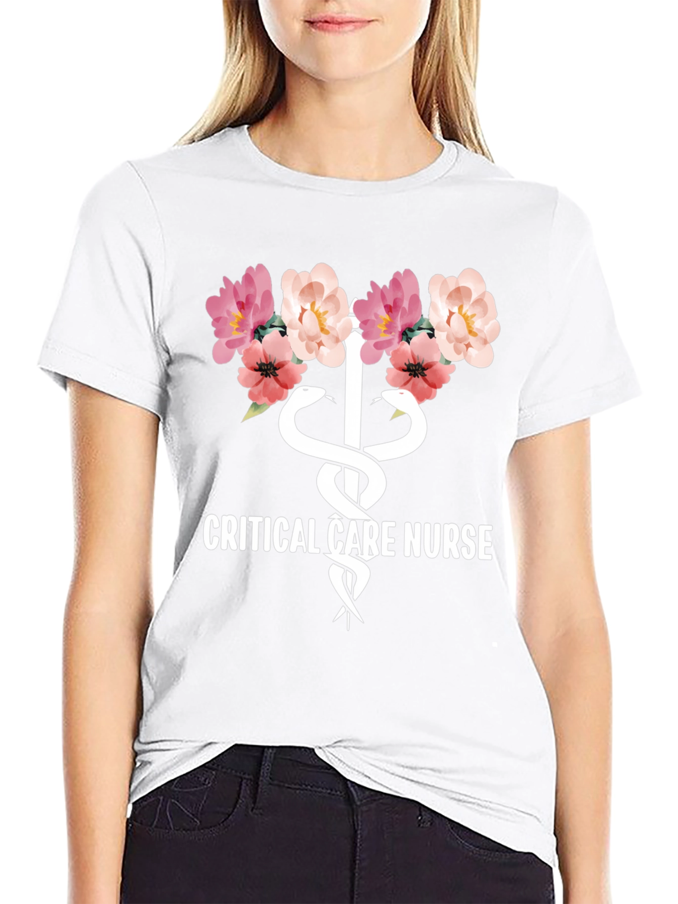 Floral Critical Care Nurse T-Shirt - Soft Cotton