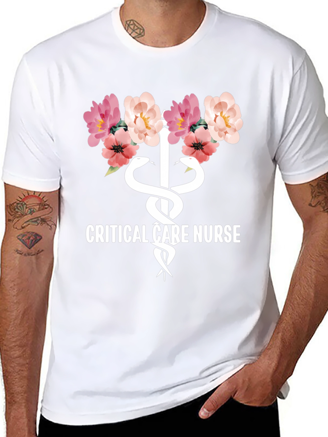 Floral Critical Care Nurse T-Shirt - Soft Cotton