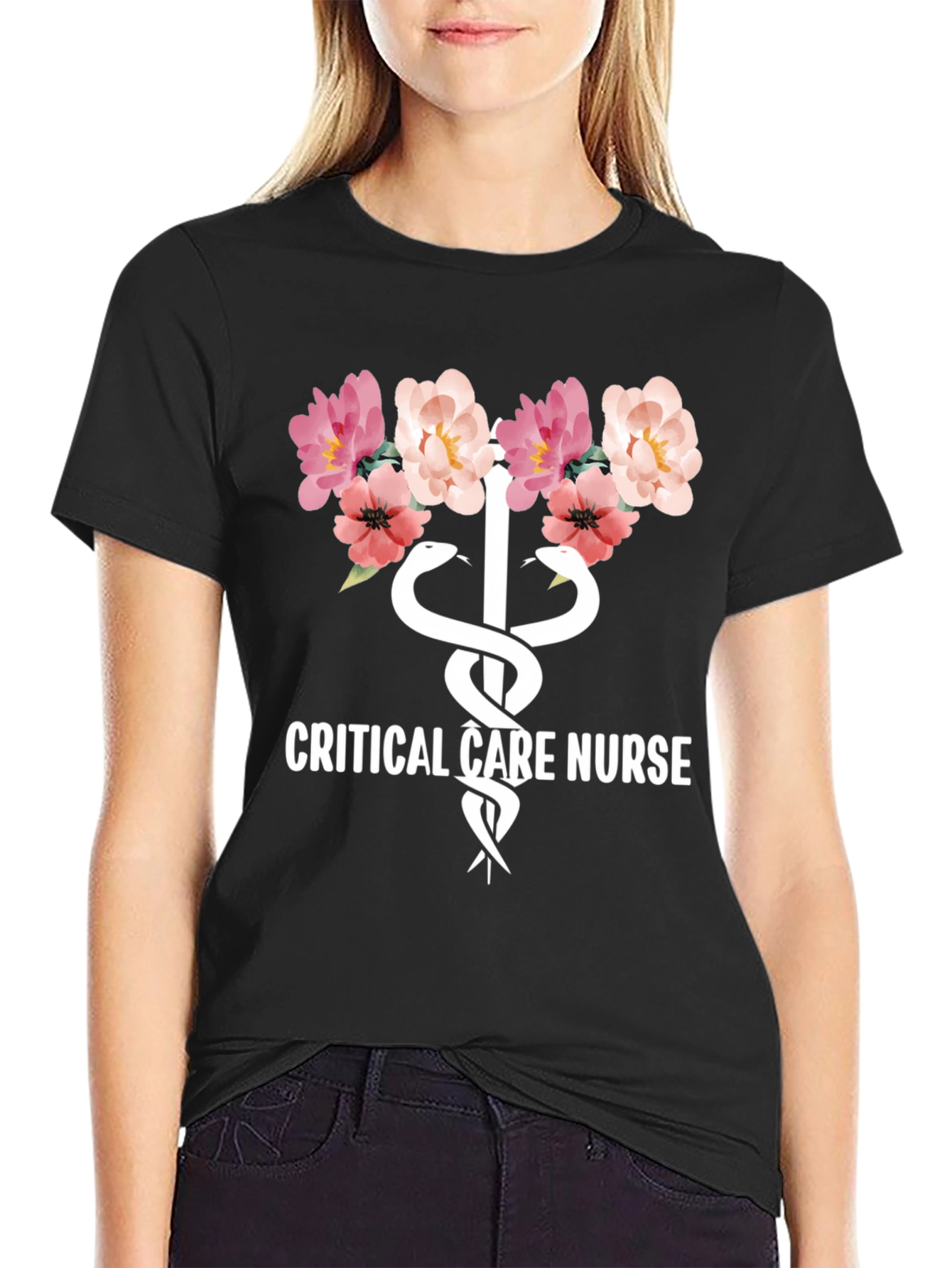 Floral Critical Care Nurse T-Shirt - Soft Cotton