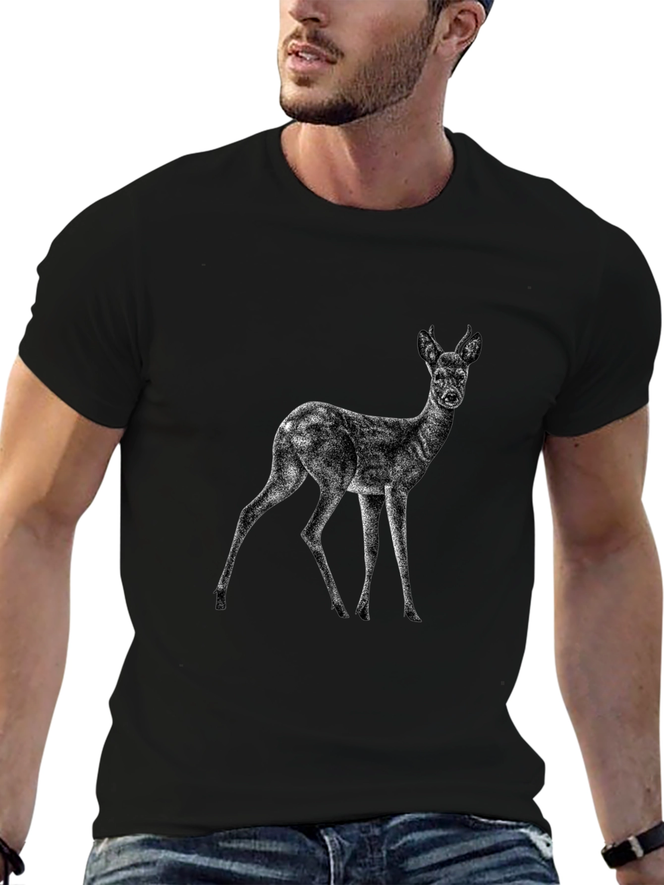Deer Graphic Print Black T-Shirt