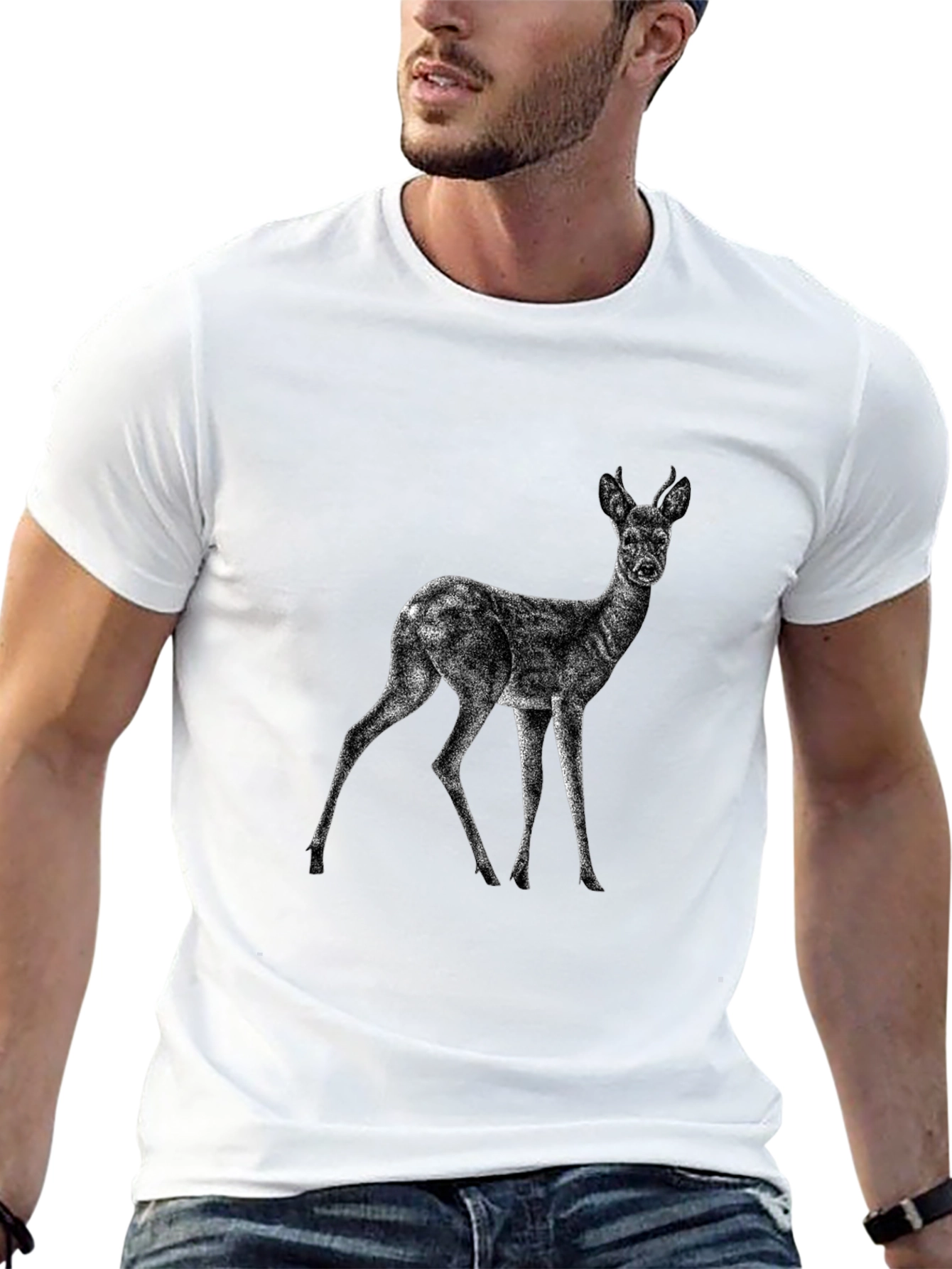 Deer Graphic Print Black T-Shirt