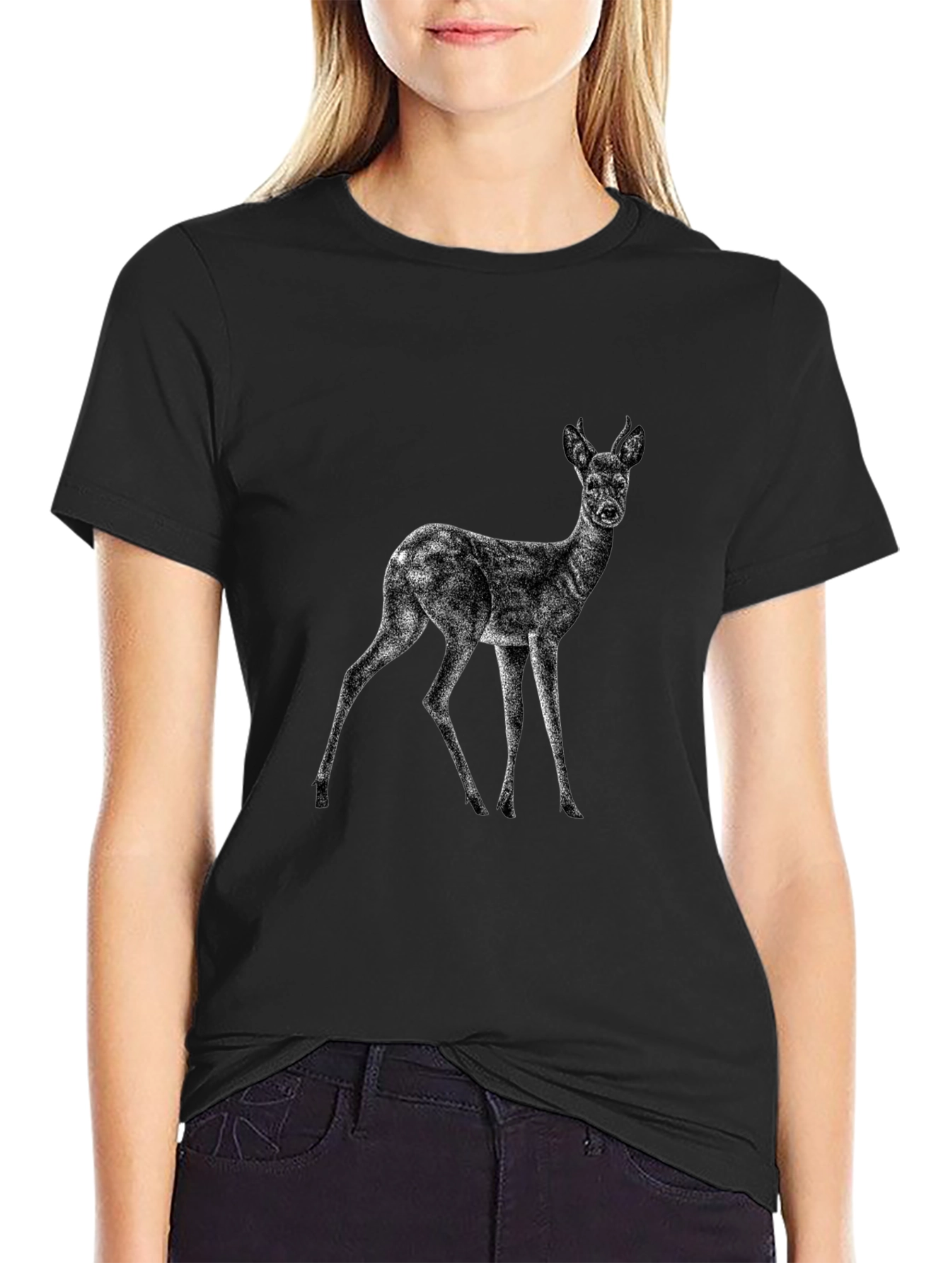 Deer Graphic Print Black T-Shirt