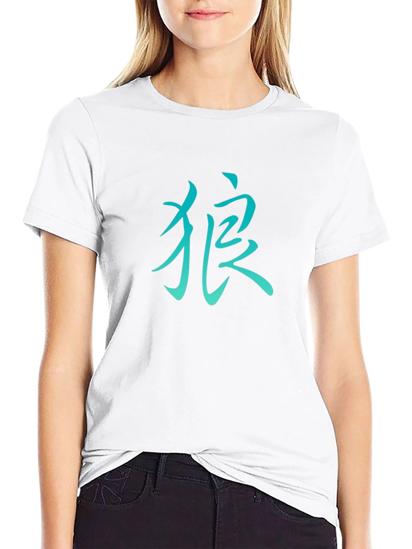 Mens Black T-Shirt with Teal Kanji Design