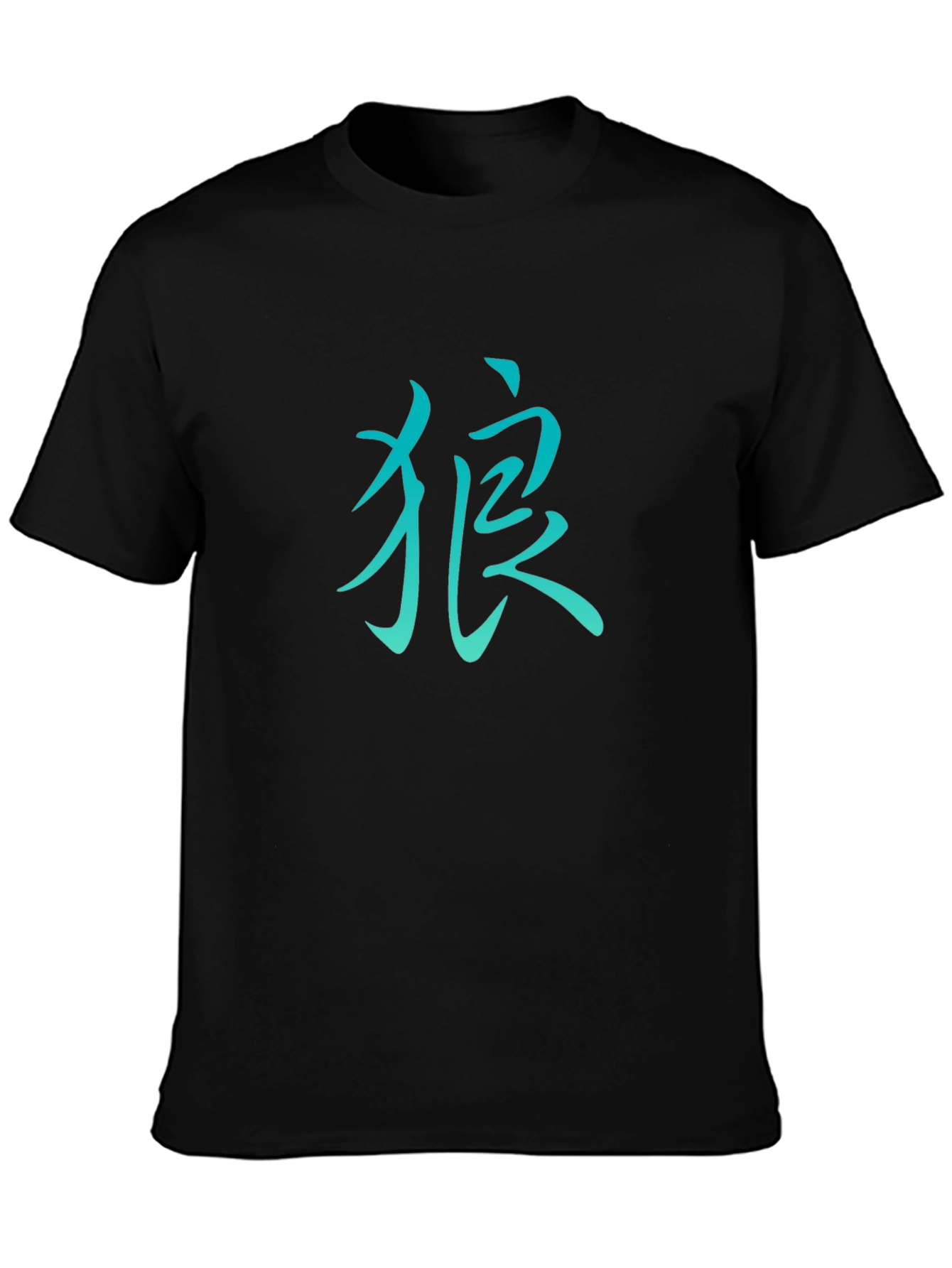 Mens Black T-Shirt with Teal Kanji Design
