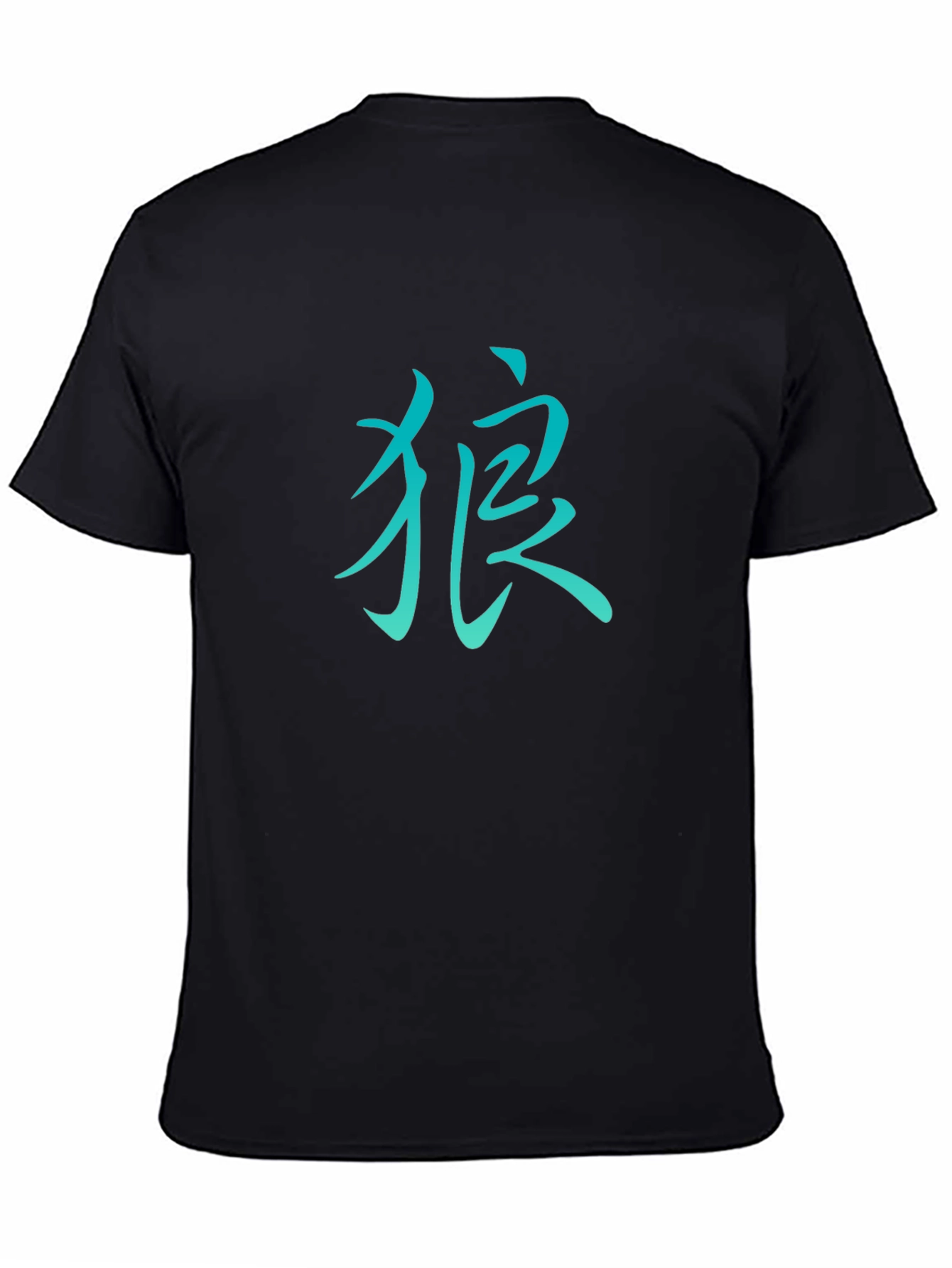 Mens Black T-Shirt with Teal Kanji Design
