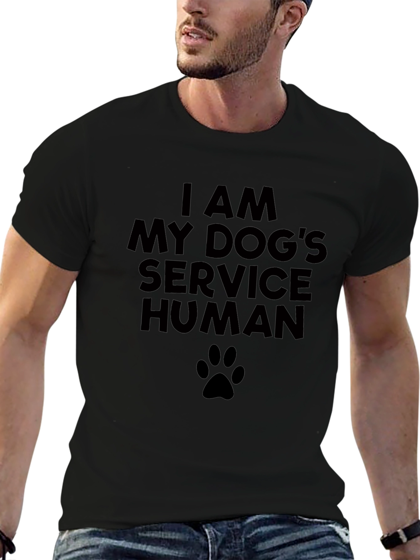 I Am My Dogs Service Human Black T-Shirt