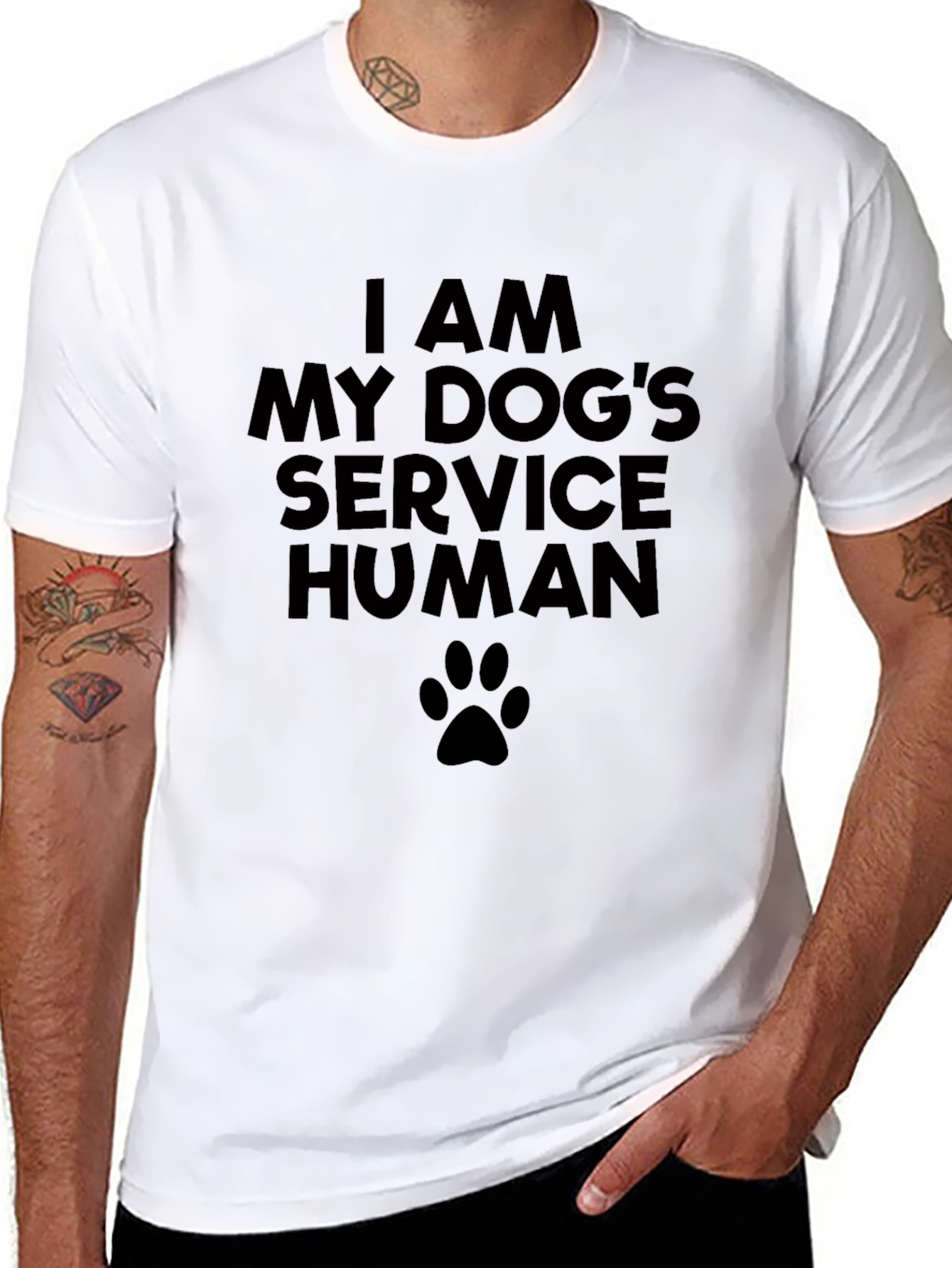 I Am My Dogs Service Human Black T-Shirt