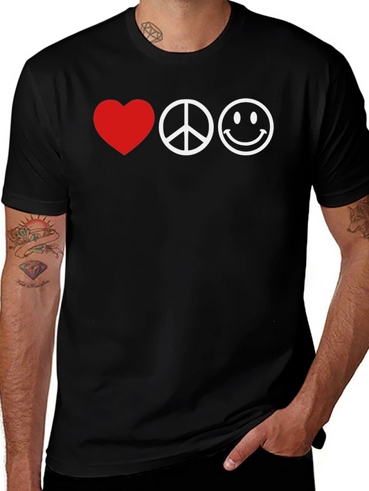 Love Peace Smiley T-Shirt - Black Graphic Tee