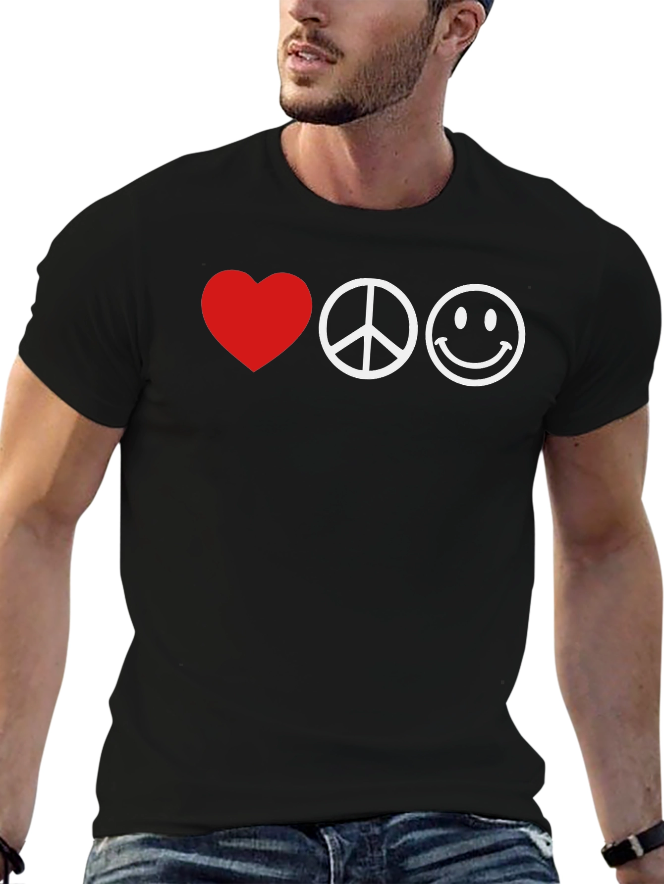 Love Peace Smiley T-Shirt - Black Graphic Tee