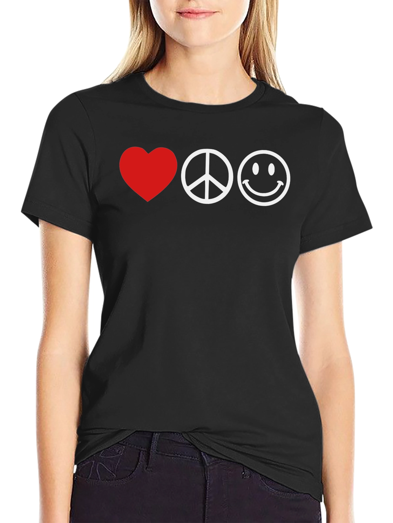 Love Peace Smiley T-Shirt - Black Graphic Tee