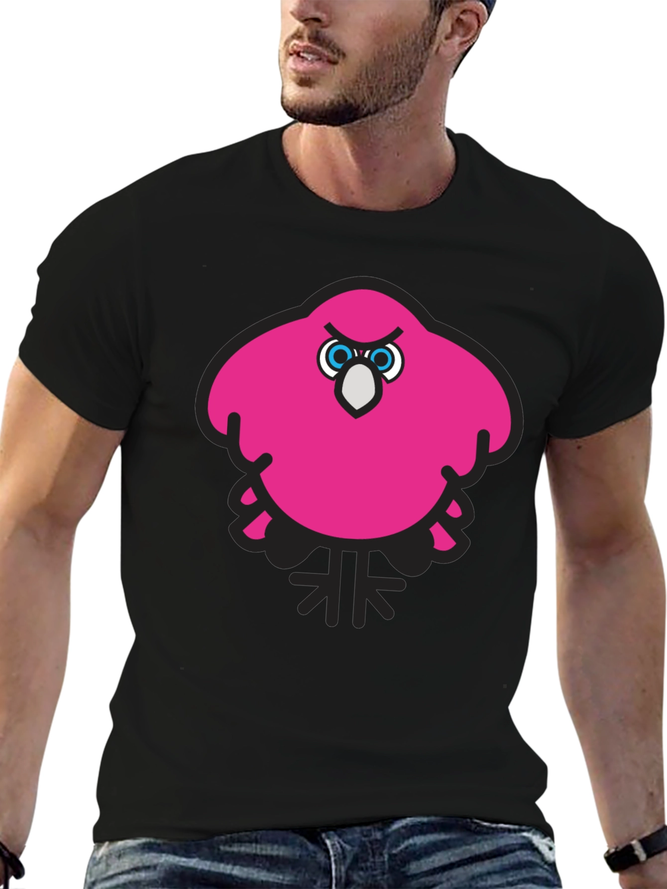 Pink Angry Bird Graphic Black T-Shirt