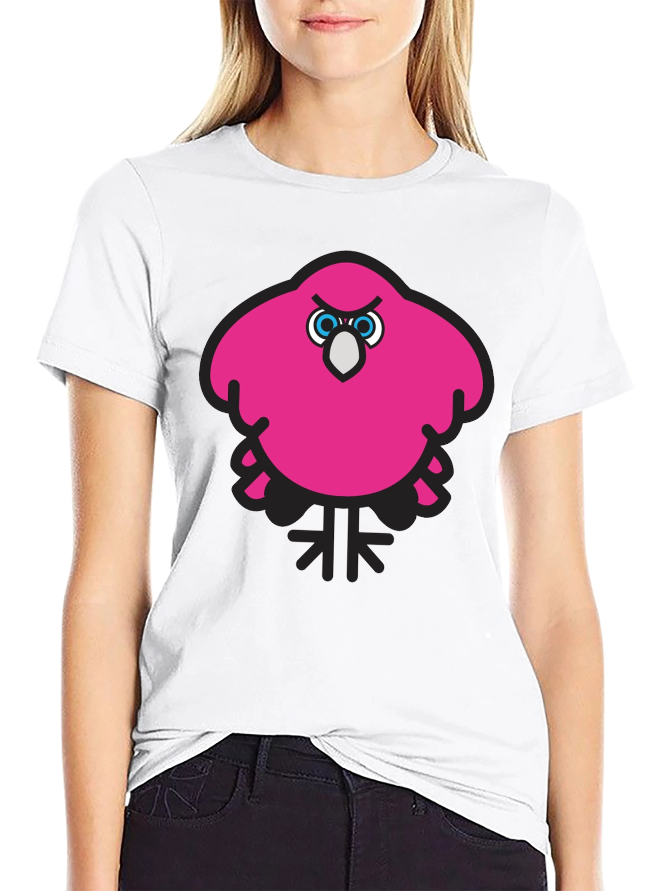 Pink Angry Bird Graphic Black T-Shirt