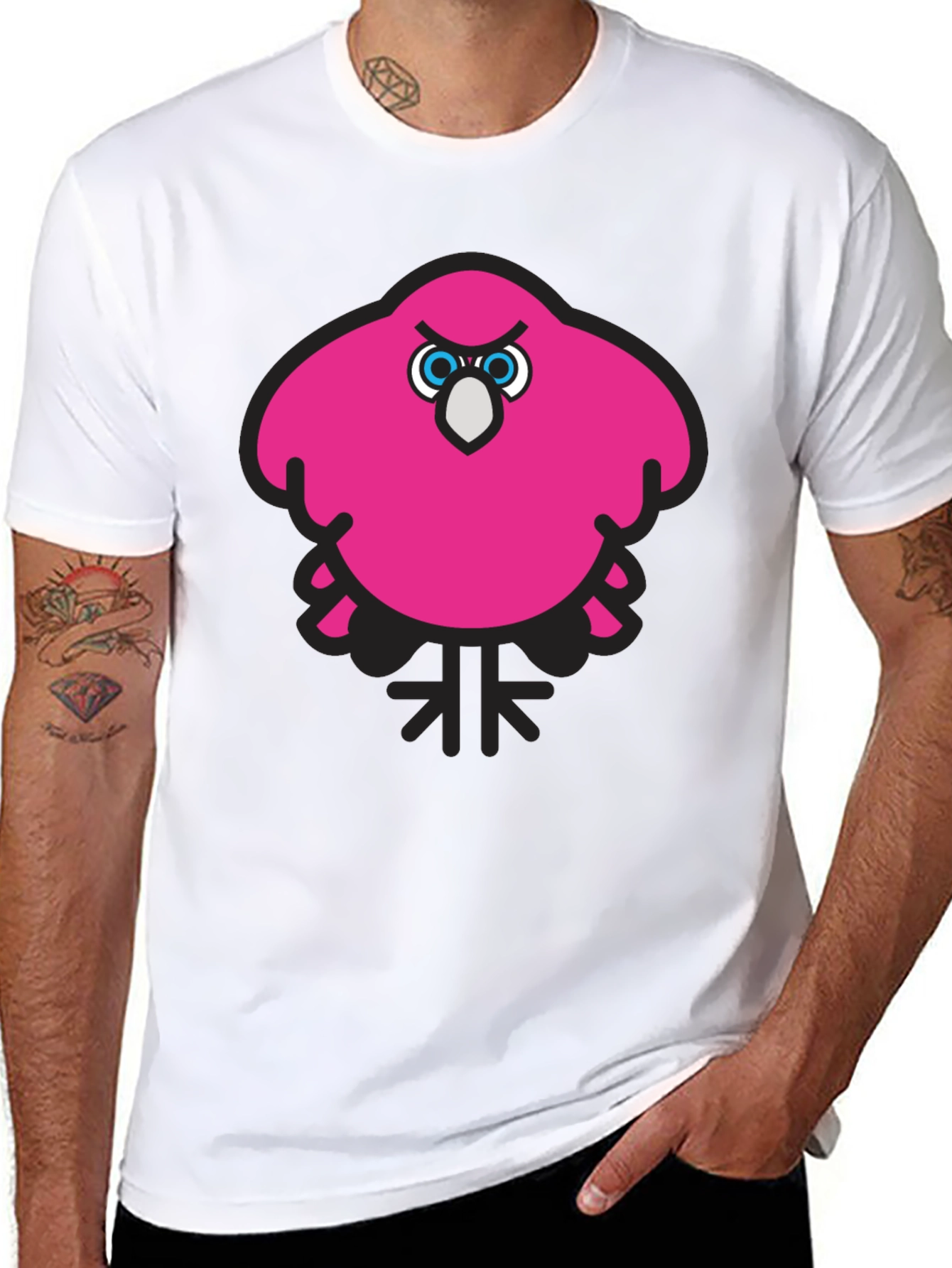 Pink Angry Bird Graphic Black T-Shirt
