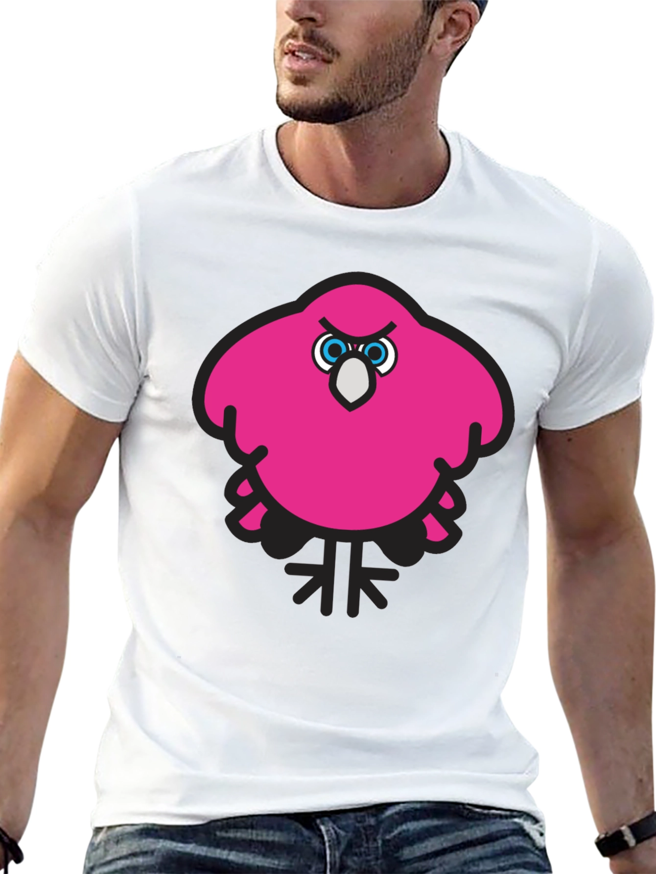 Pink Angry Bird Graphic Black T-Shirt