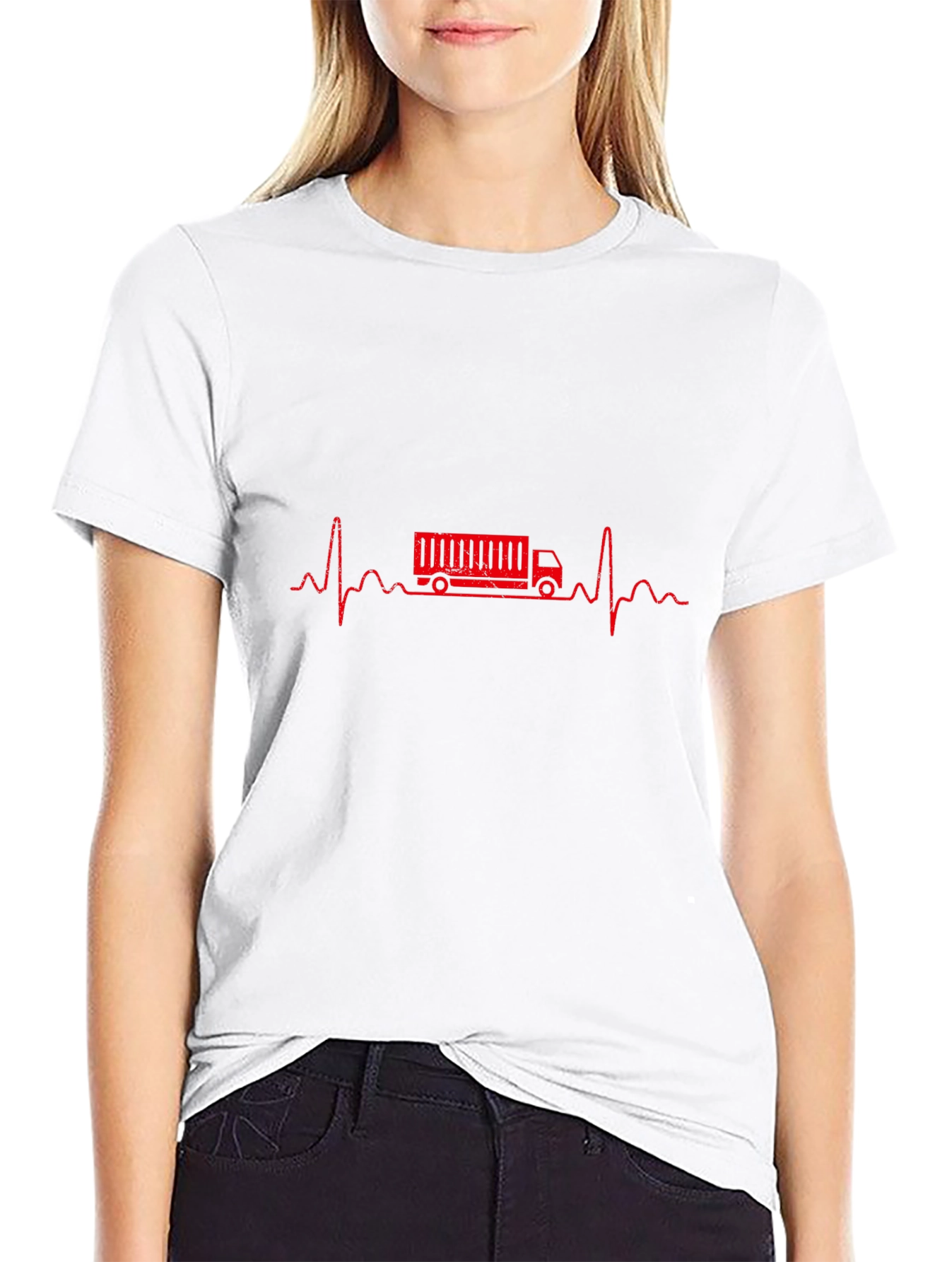 Truck Driver Heartbeat Graphic Tee - Black