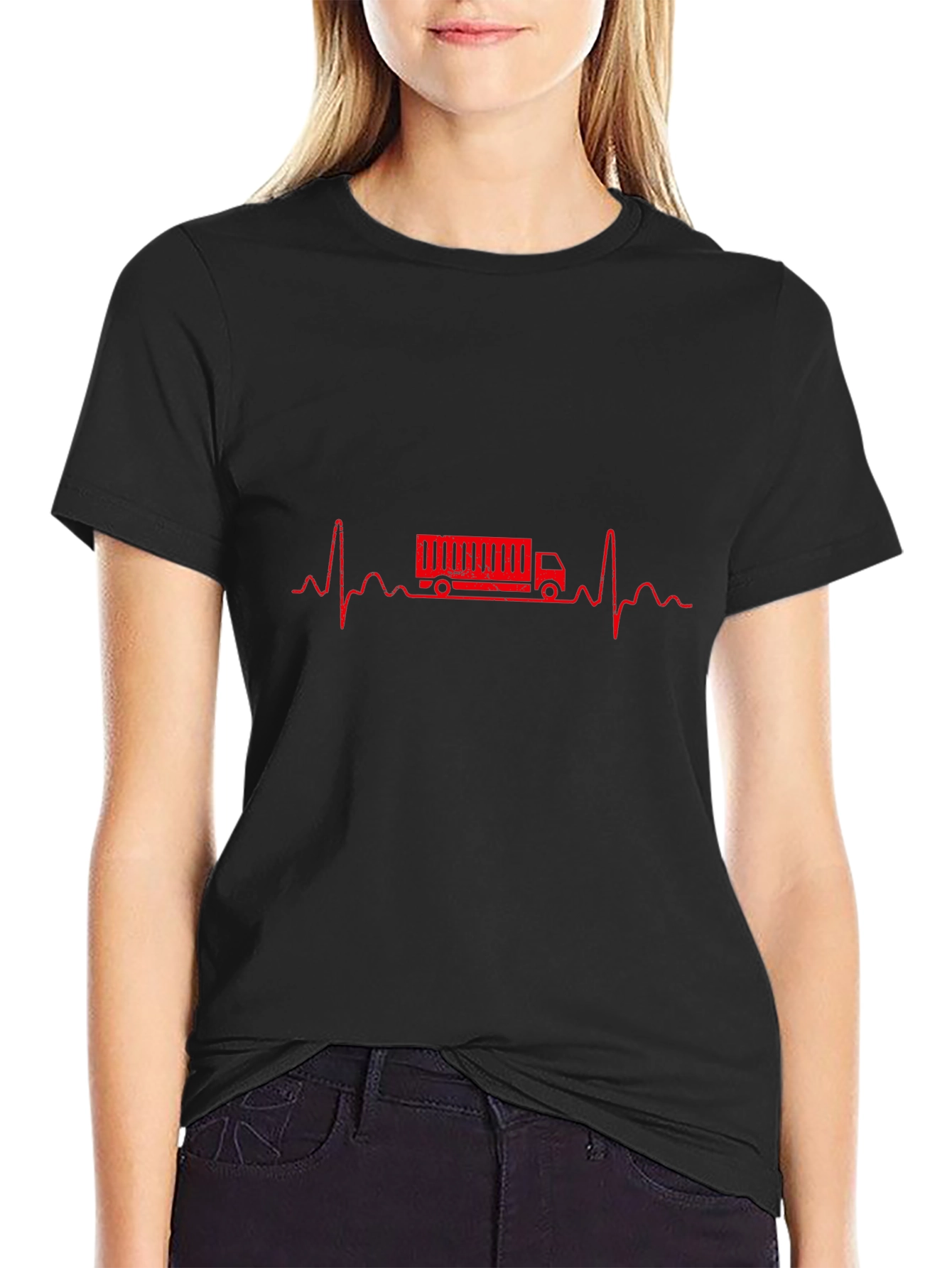 Truck Driver Heartbeat Graphic Tee - Black